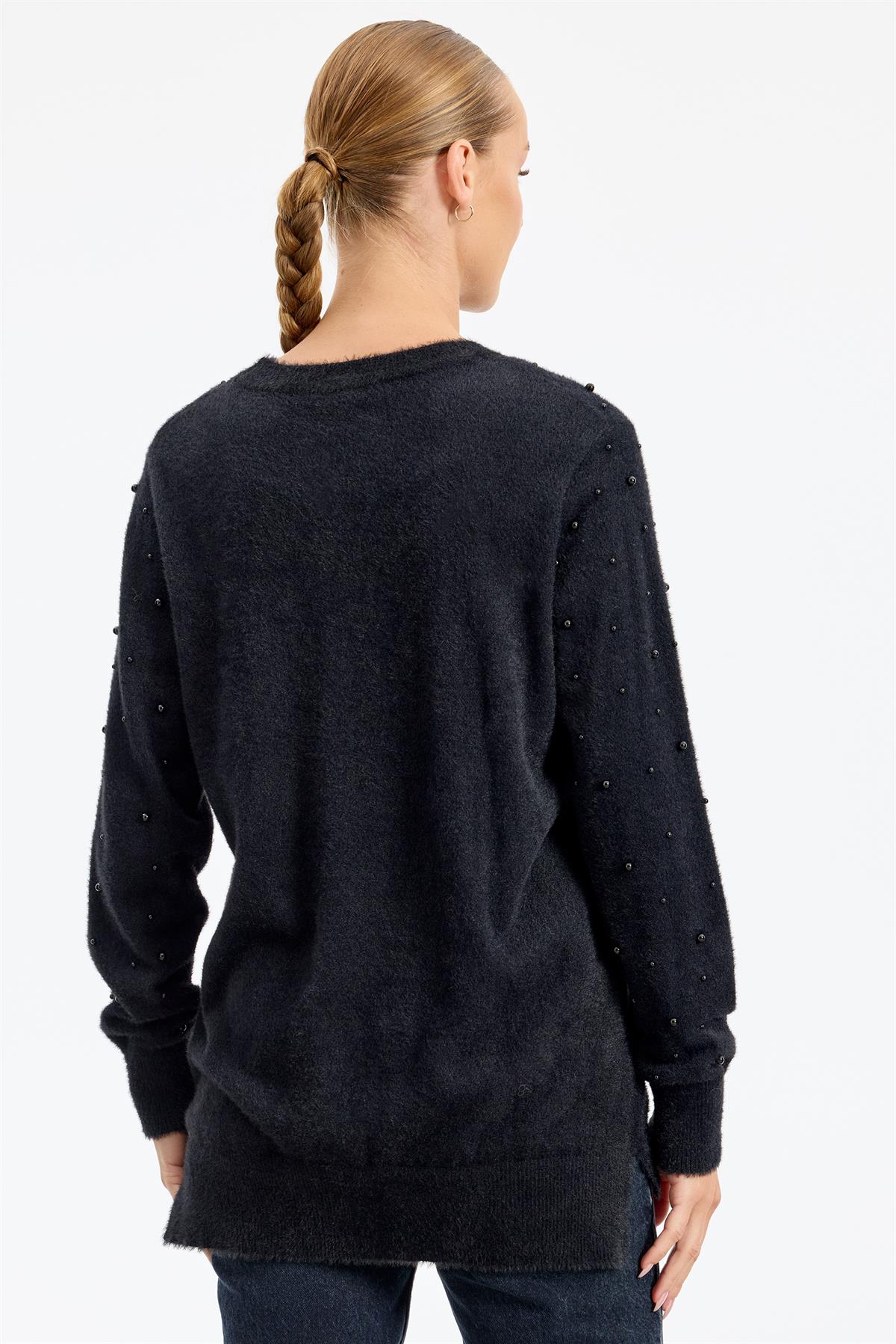 İnci Detaylı Triko Tunik SİYAH