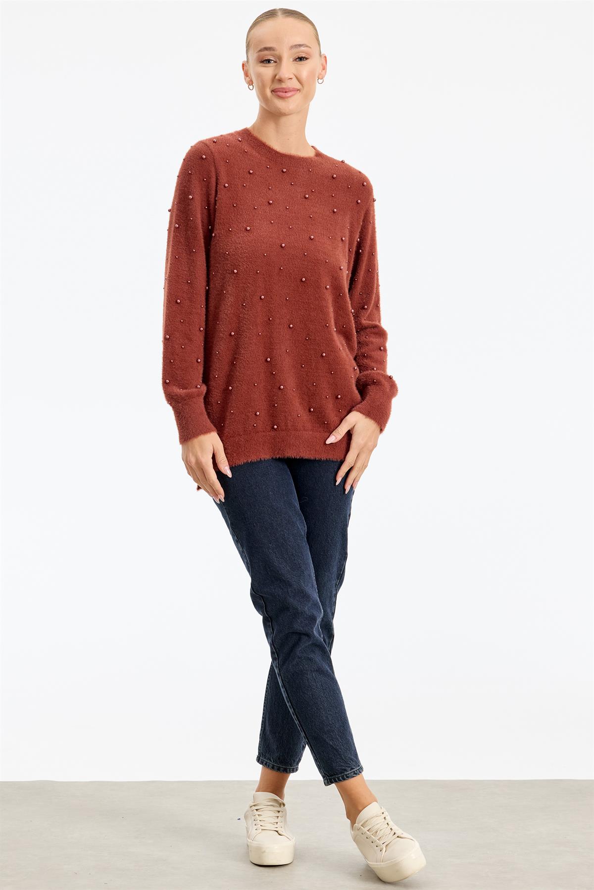 İnci Detaylı Triko Tunik TABA