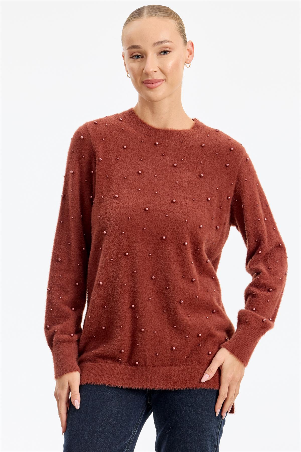 İnci Detaylı Triko Tunik TABA