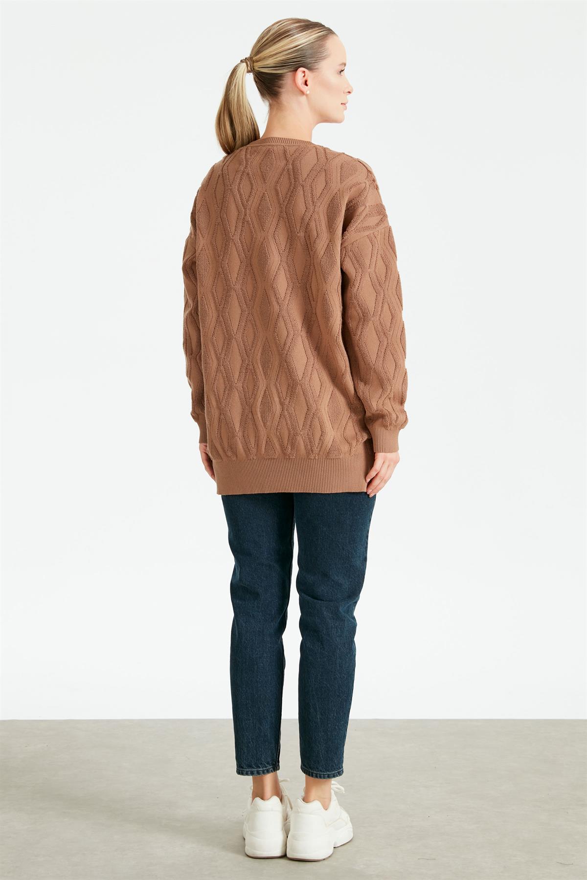 Kapartma Desenli Triko Tunik CAMEL