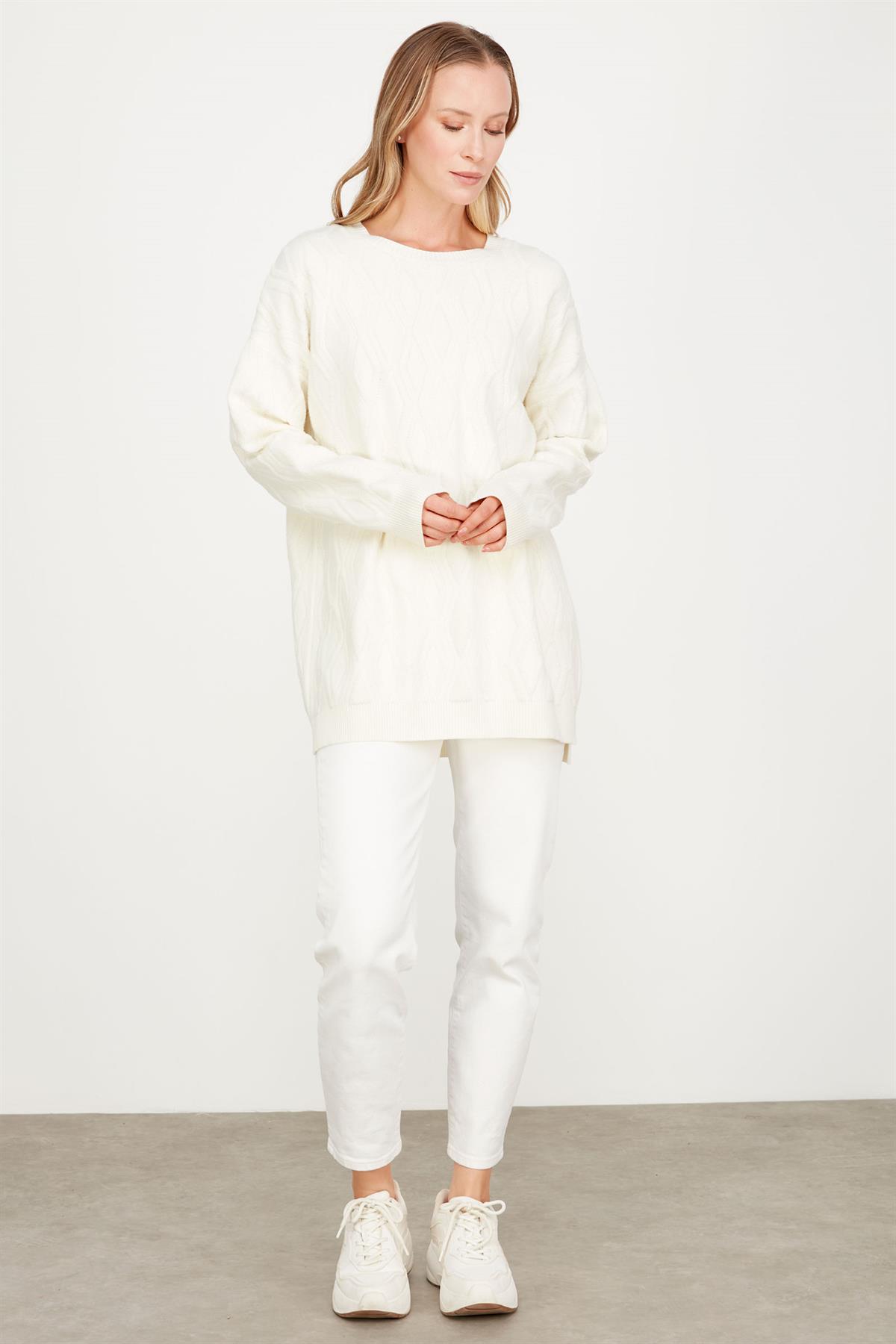 Kapartma Desenli Triko Tunik EKRU