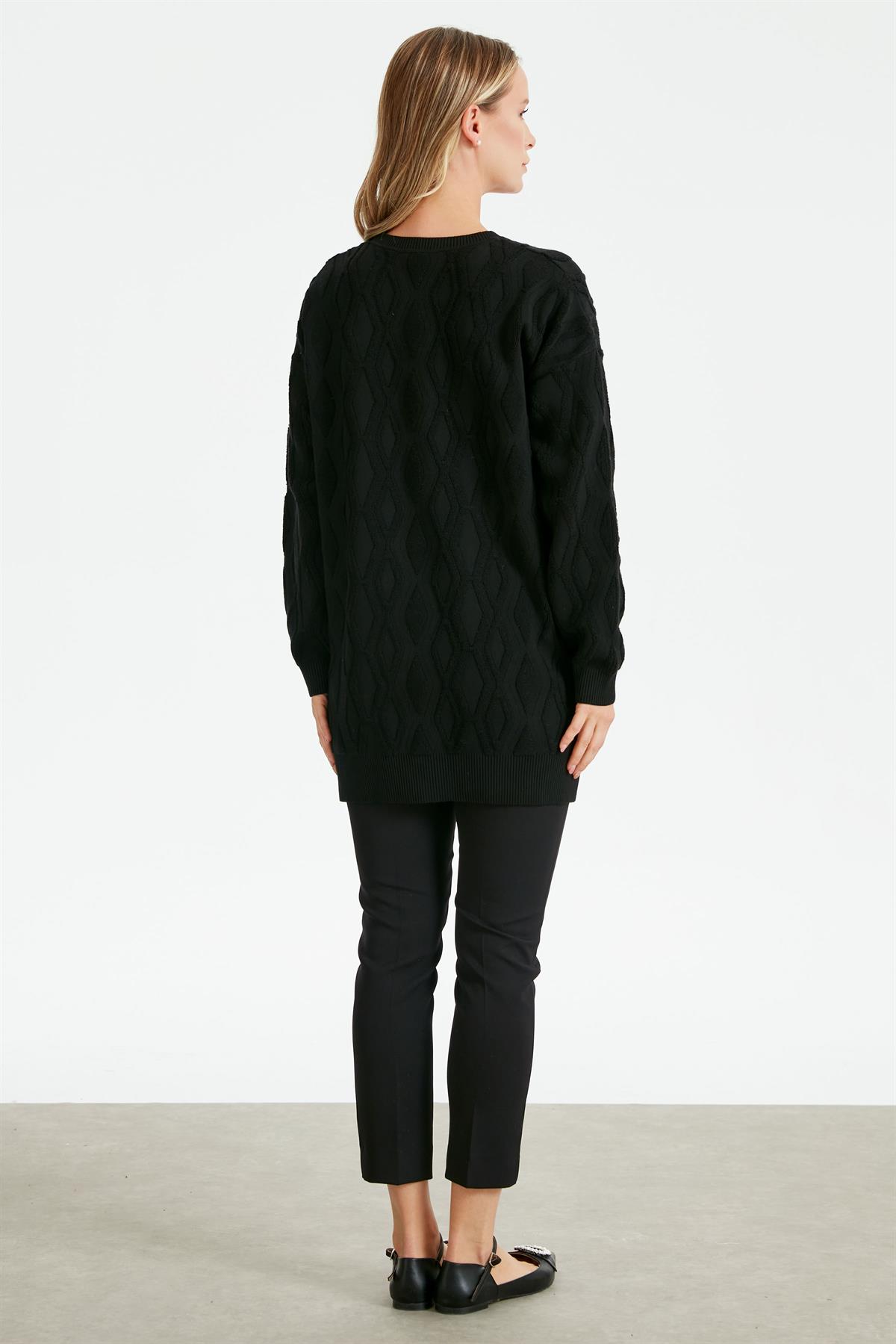 Kapartma Desenli Triko Tunik SİYAH