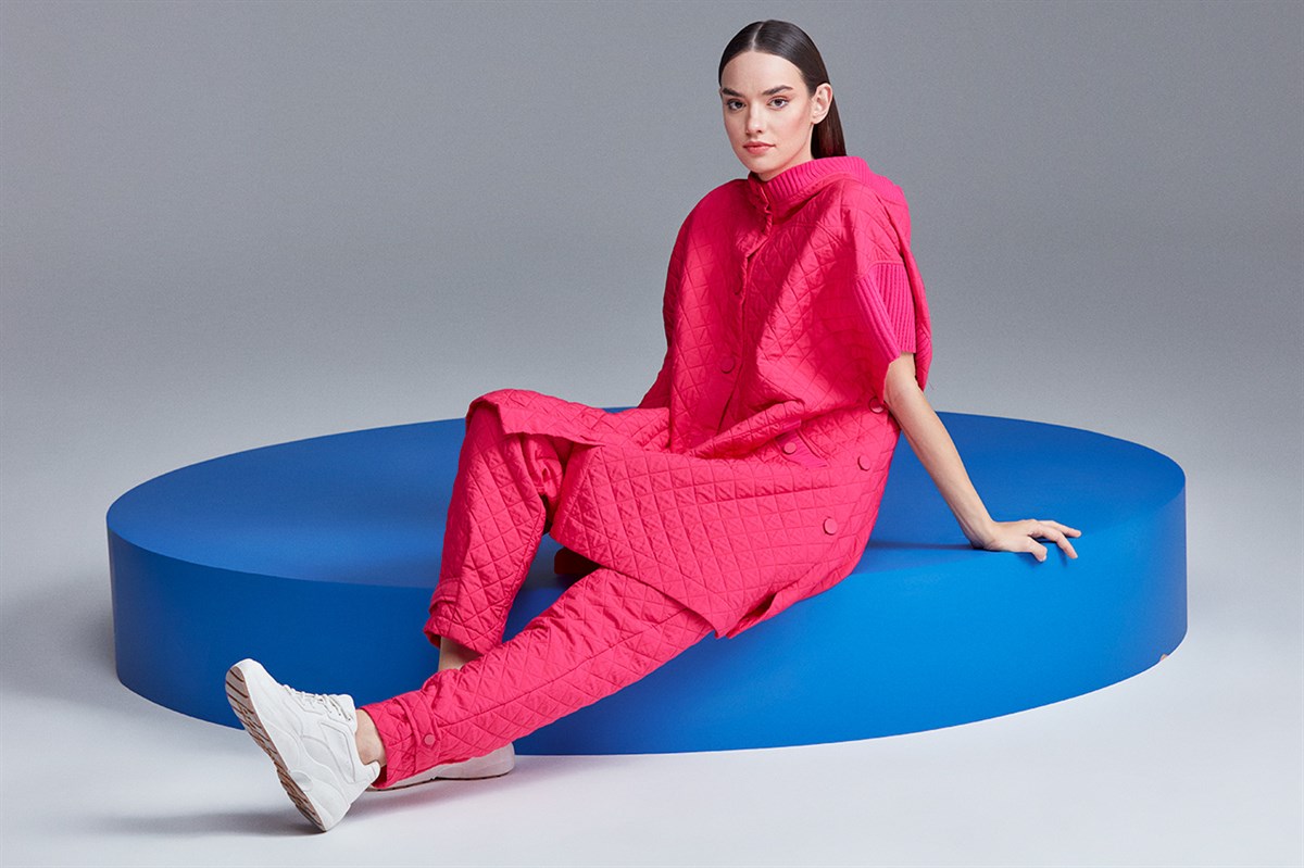 Kapüşonlu Kapitone Triko Desenli Panço FUŞYA