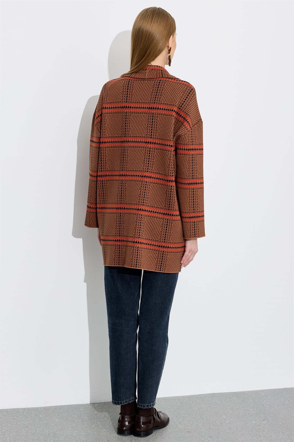 Kazayağı Desenli Blazer Hırka CAMEL