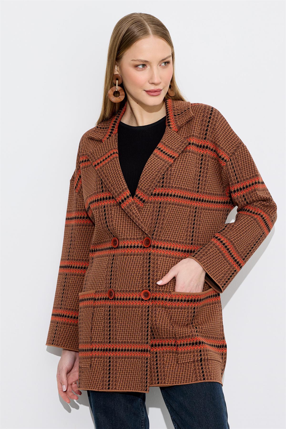 Kazayağı Desenli Blazer Hırka CAMEL