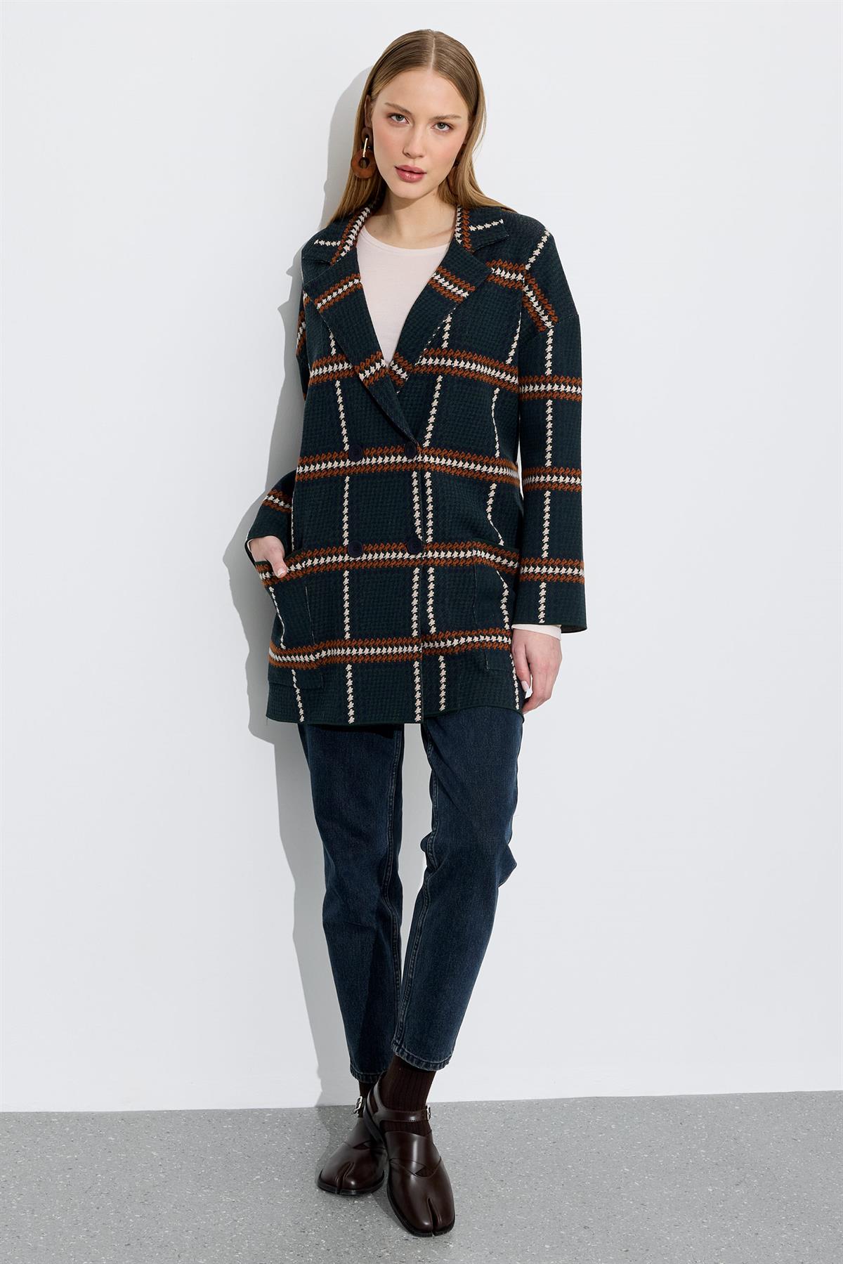 Kazayağı Desenli Blazer Hırka YEŞİL