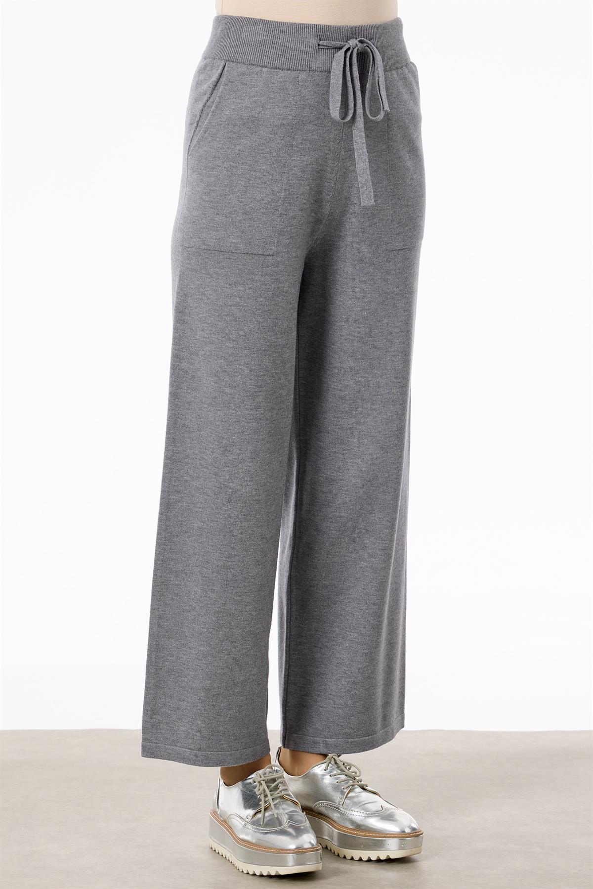 Kolları Leopar Payetli Fitilli Triko Takım GRİ