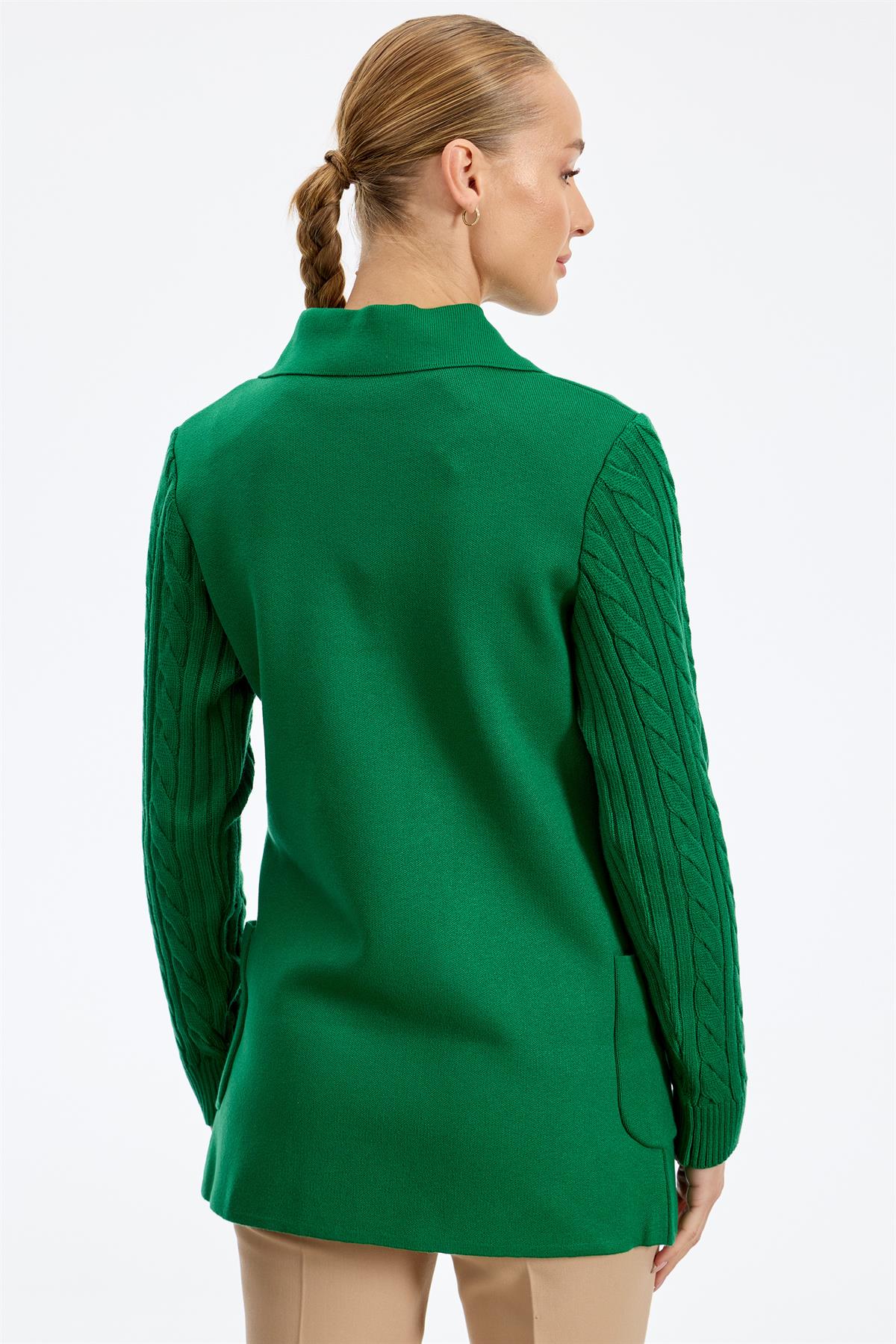 Kolları Saç Örgülü Triko Blazer Ceket BENETTON YEŞİLİ