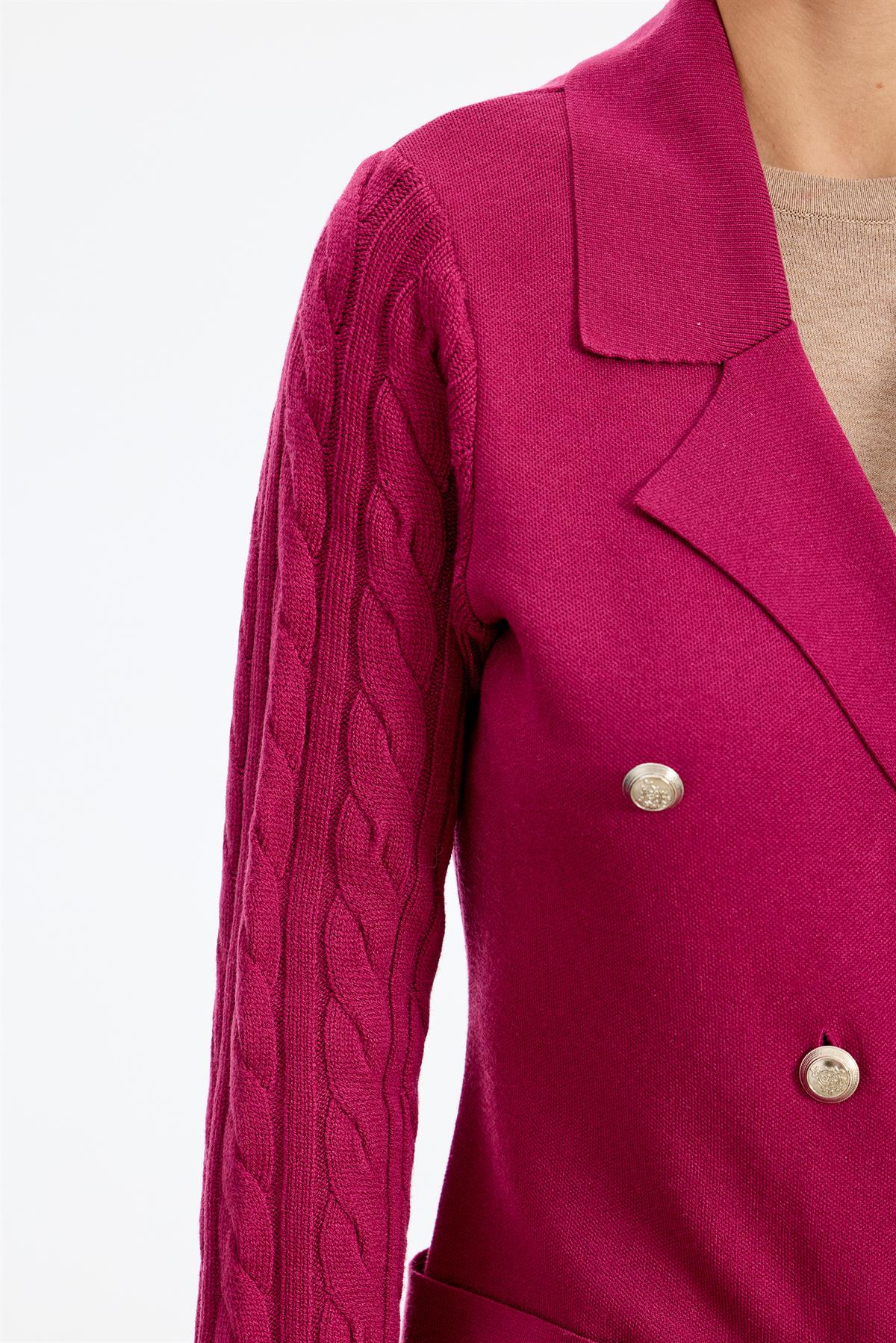 Kolları Saç Örgülü Triko Blazer Ceket FUŞYA