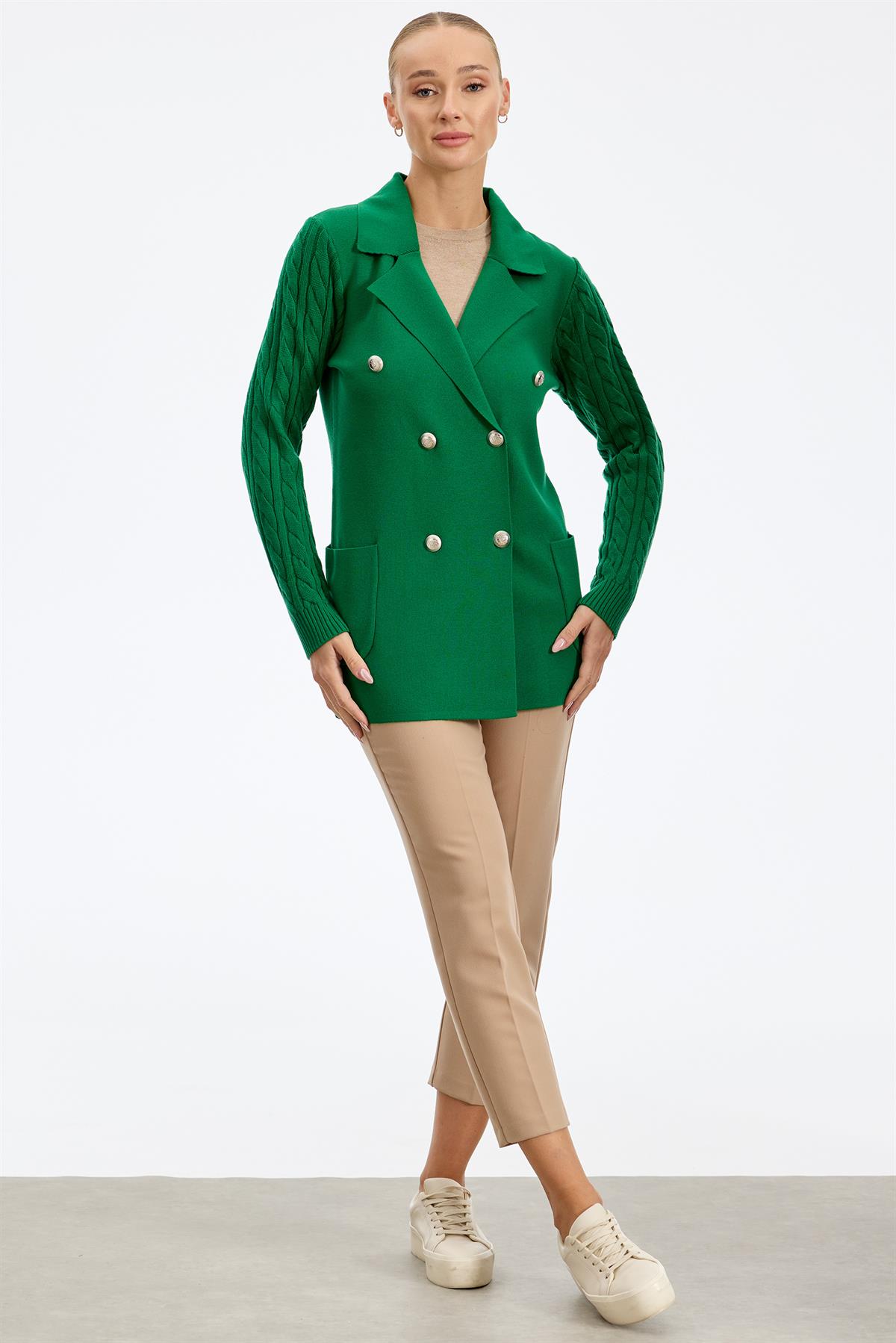 Kolları Saç Örgülü Triko Blazer Ceket BENETTON YEŞİLİ