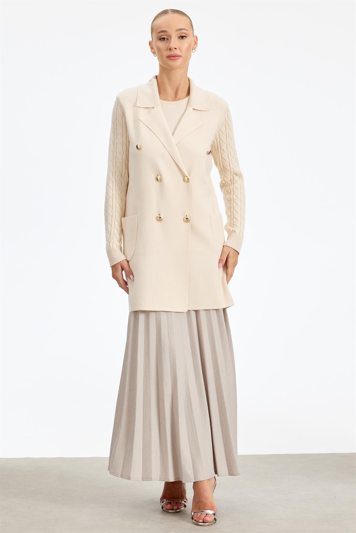 Kolları Saç Örgülü Triko Blazer Ceket VANİLYA