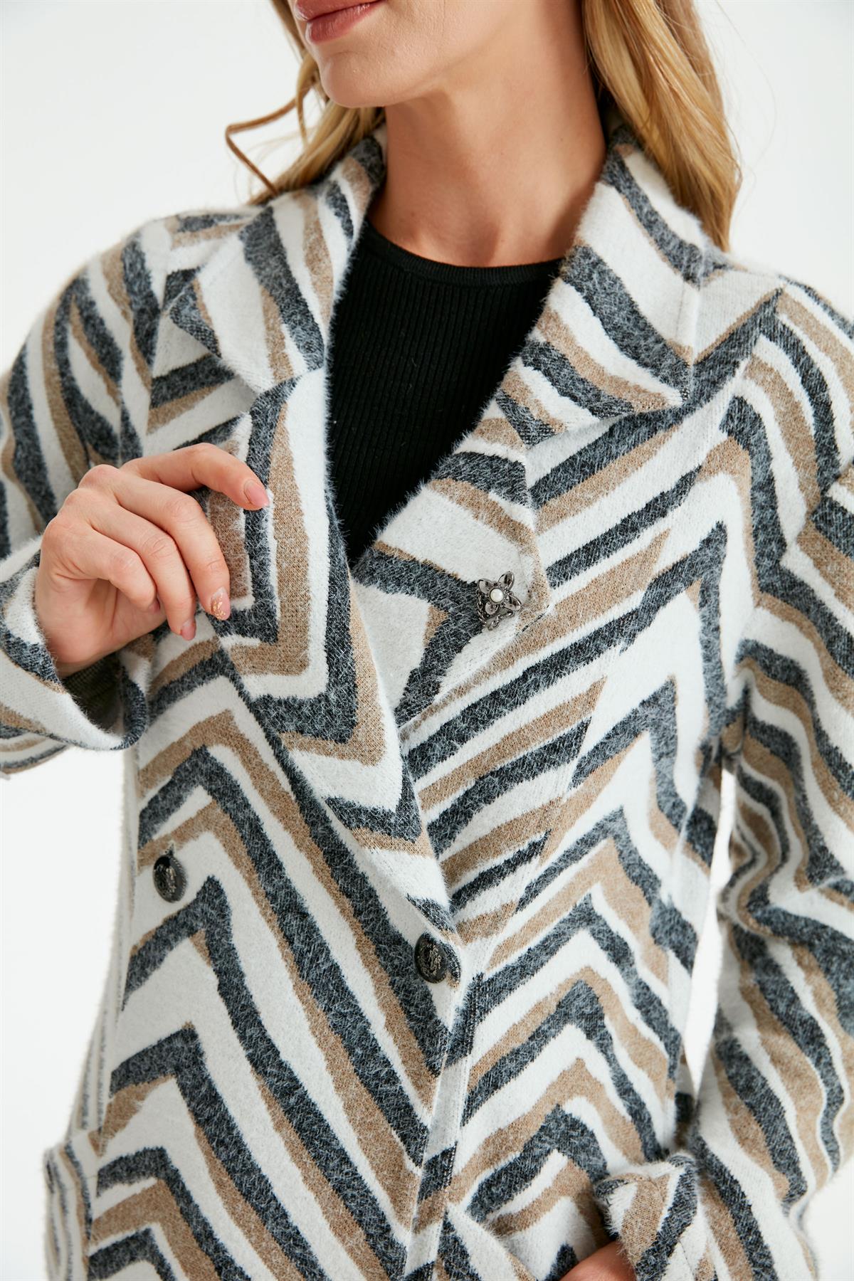 Kruvaze Blazer Düğmeli Hırka EKRU