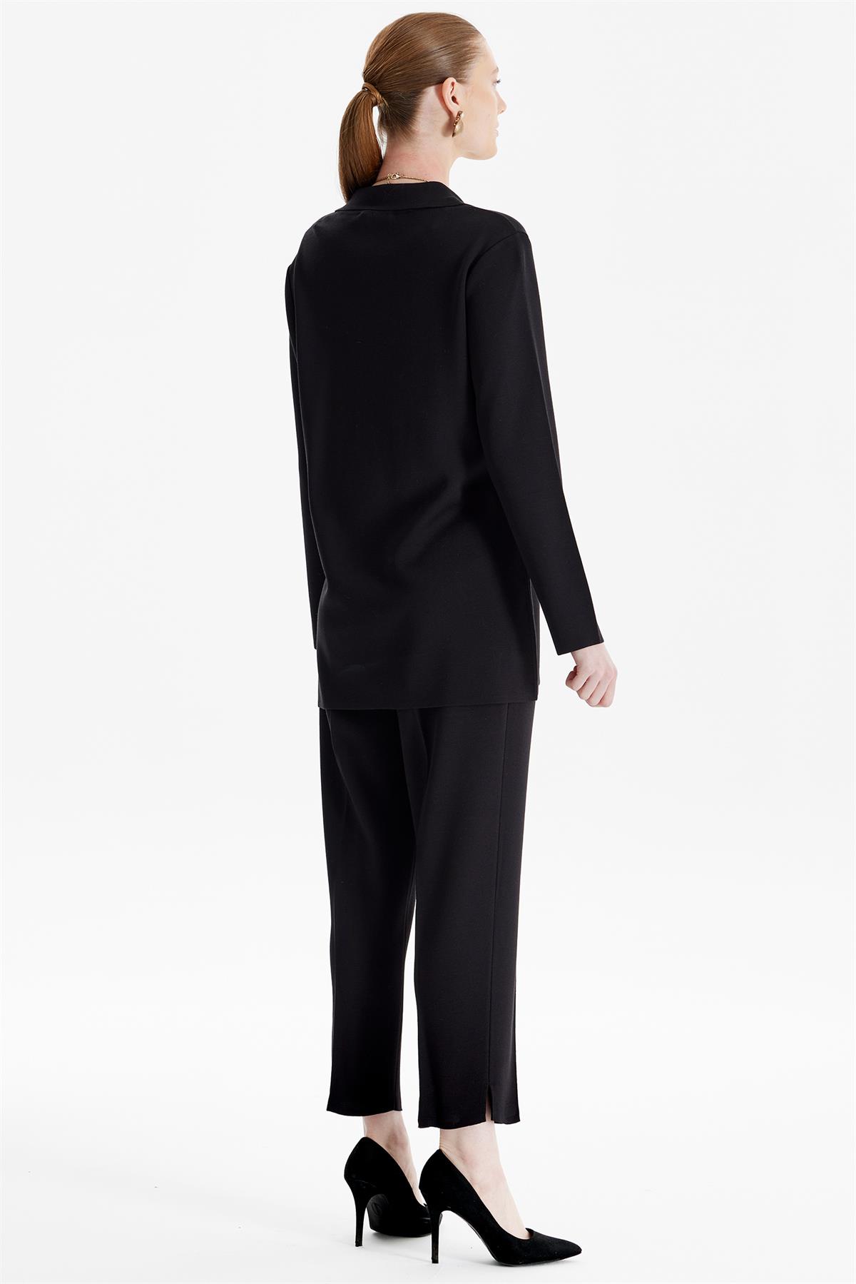 Kruvaze Ceket Pantolon Triko Takım SİYAH