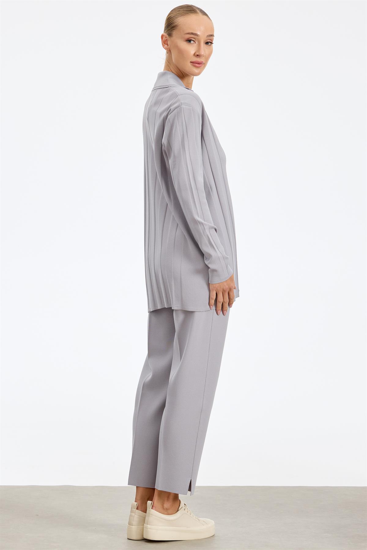 Kruvaze Düğmeli Rayon Takım GRİ