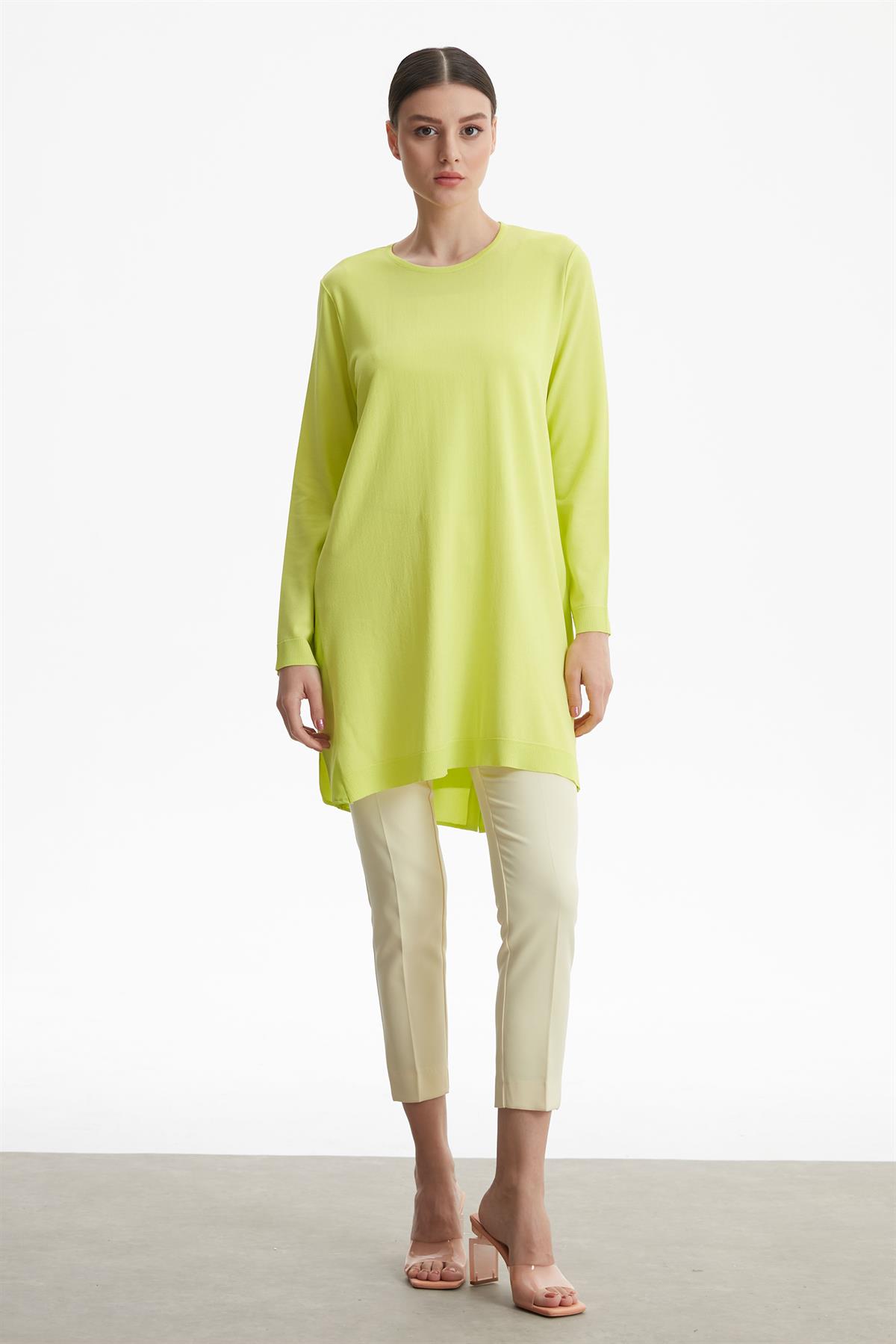 KUMAŞ GARNİLİ RAYON BASİC TRİKO TUNİK LIME
