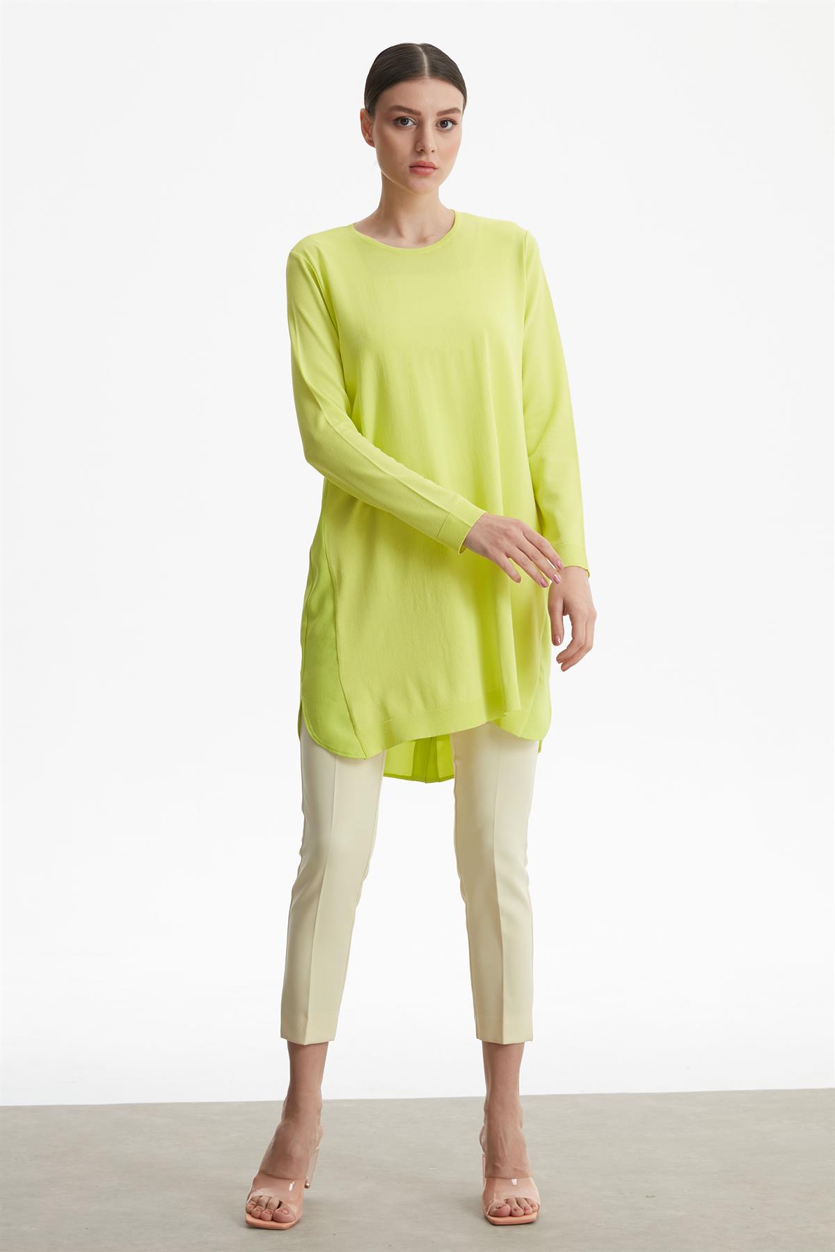 KUMAŞ GARNİLİ RAYON BASİC TRİKO TUNİK LIME