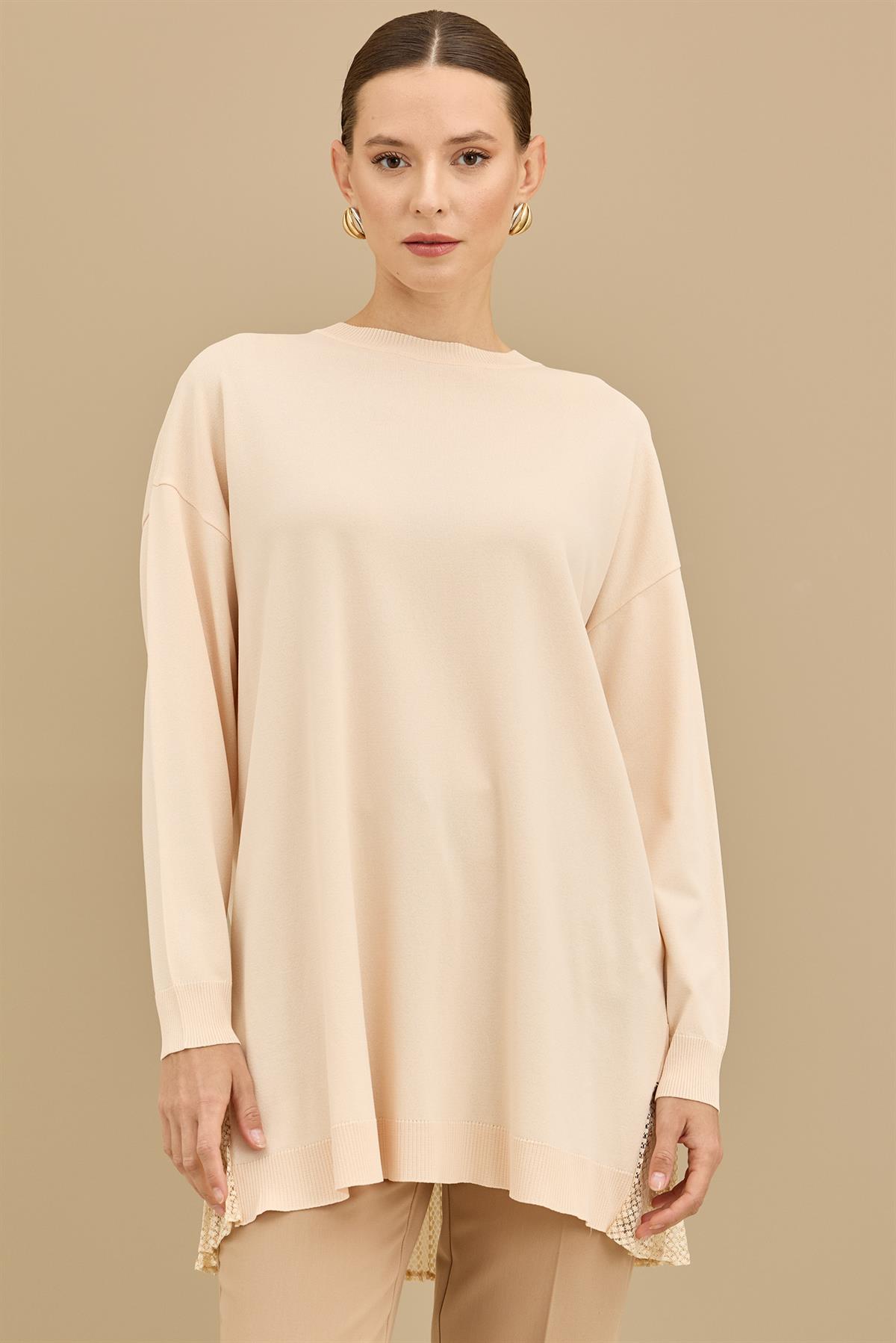 Kumaş Garnili Triko Tunik BEJ