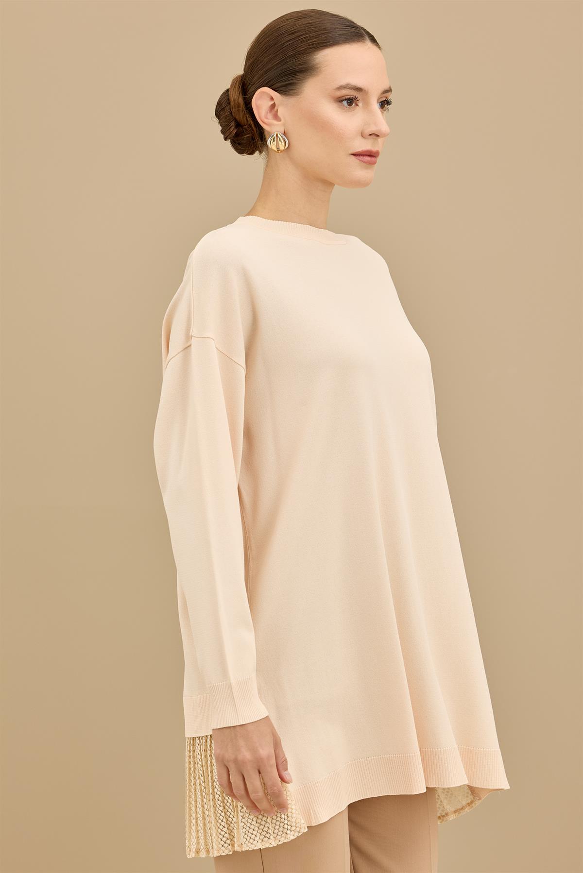 Kumaş Garnili Triko Tunik BEJ