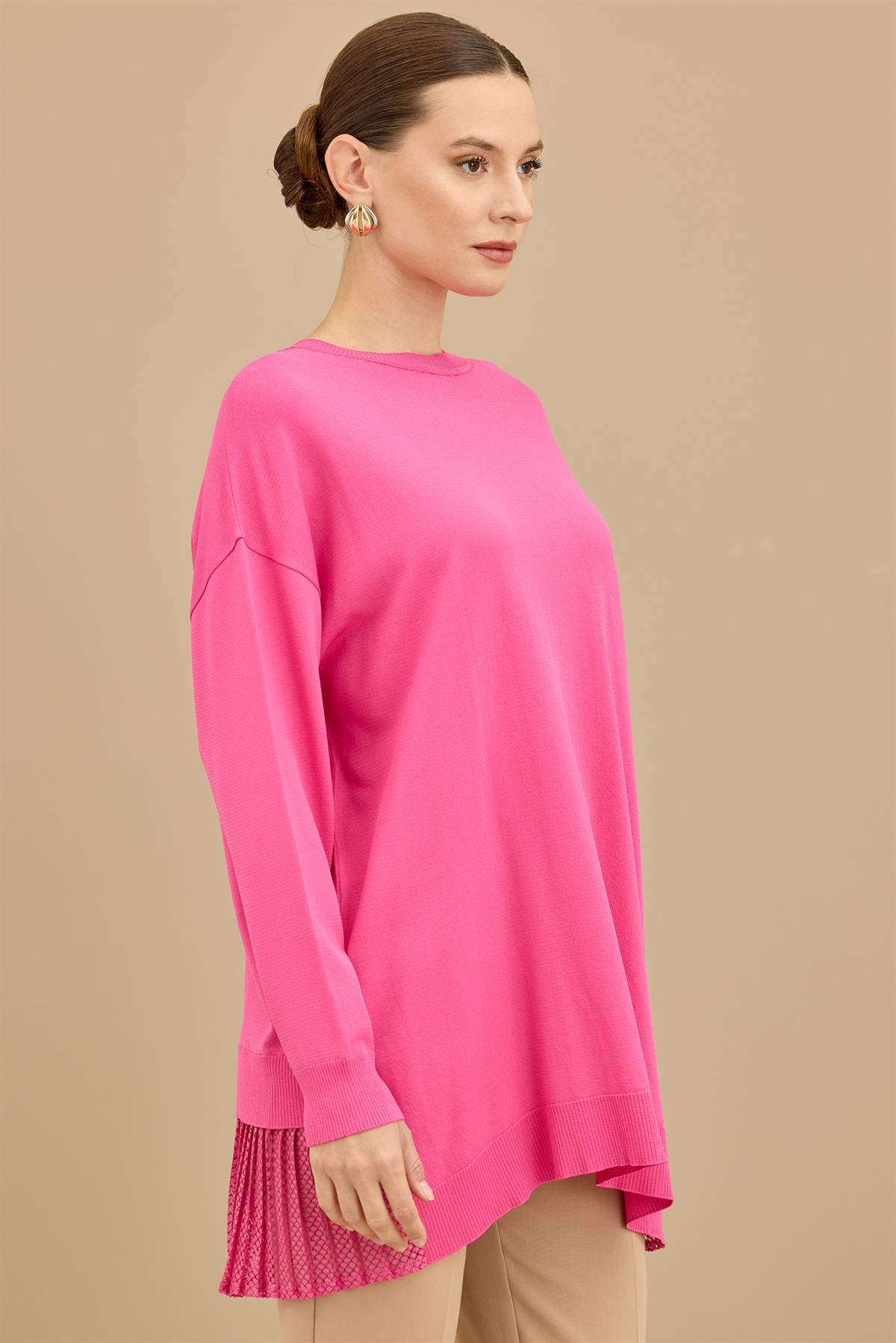 Kumaş Garnili Triko Tunik FUŞYA