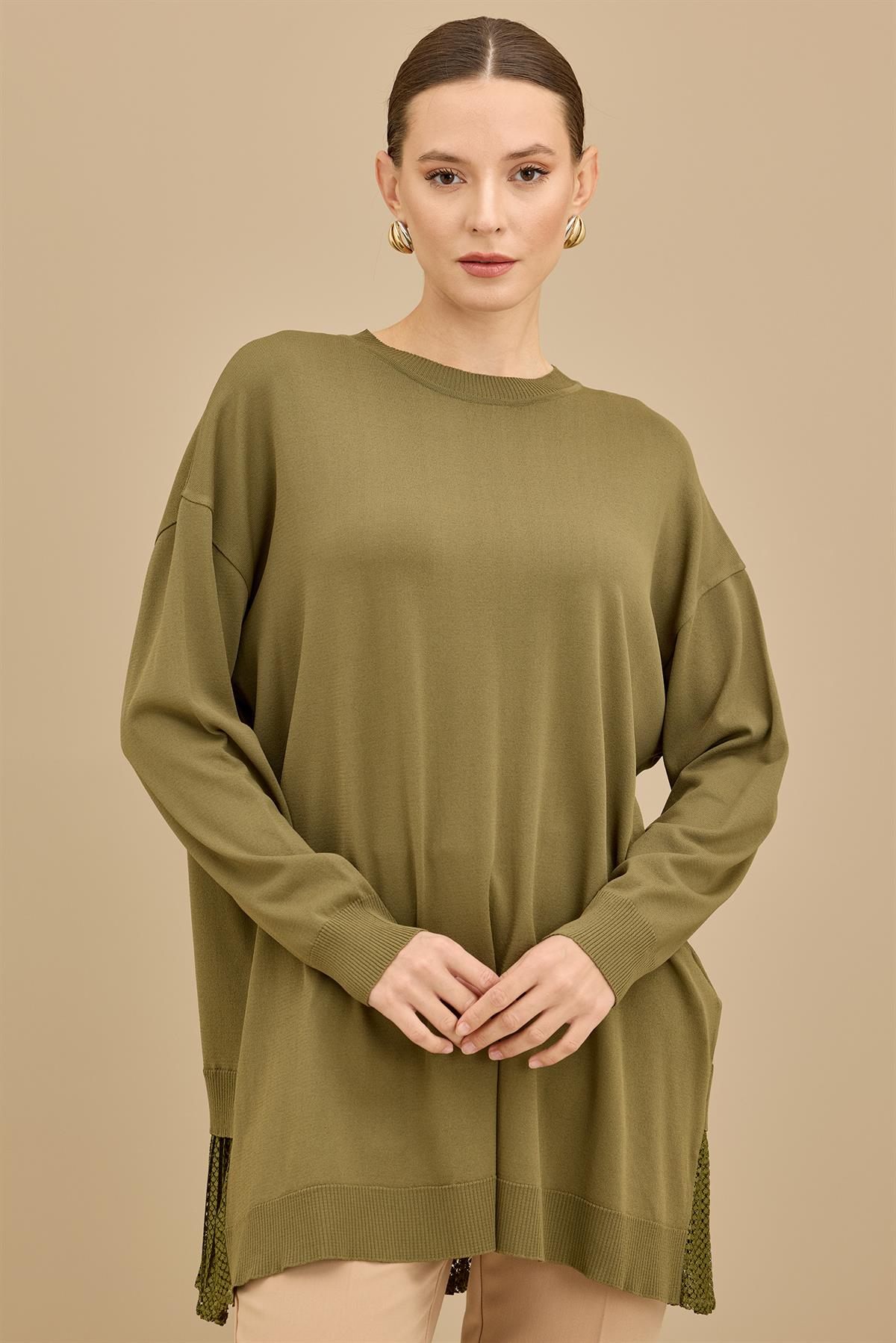 Kumaş Garnili Triko Tunik HAKİ