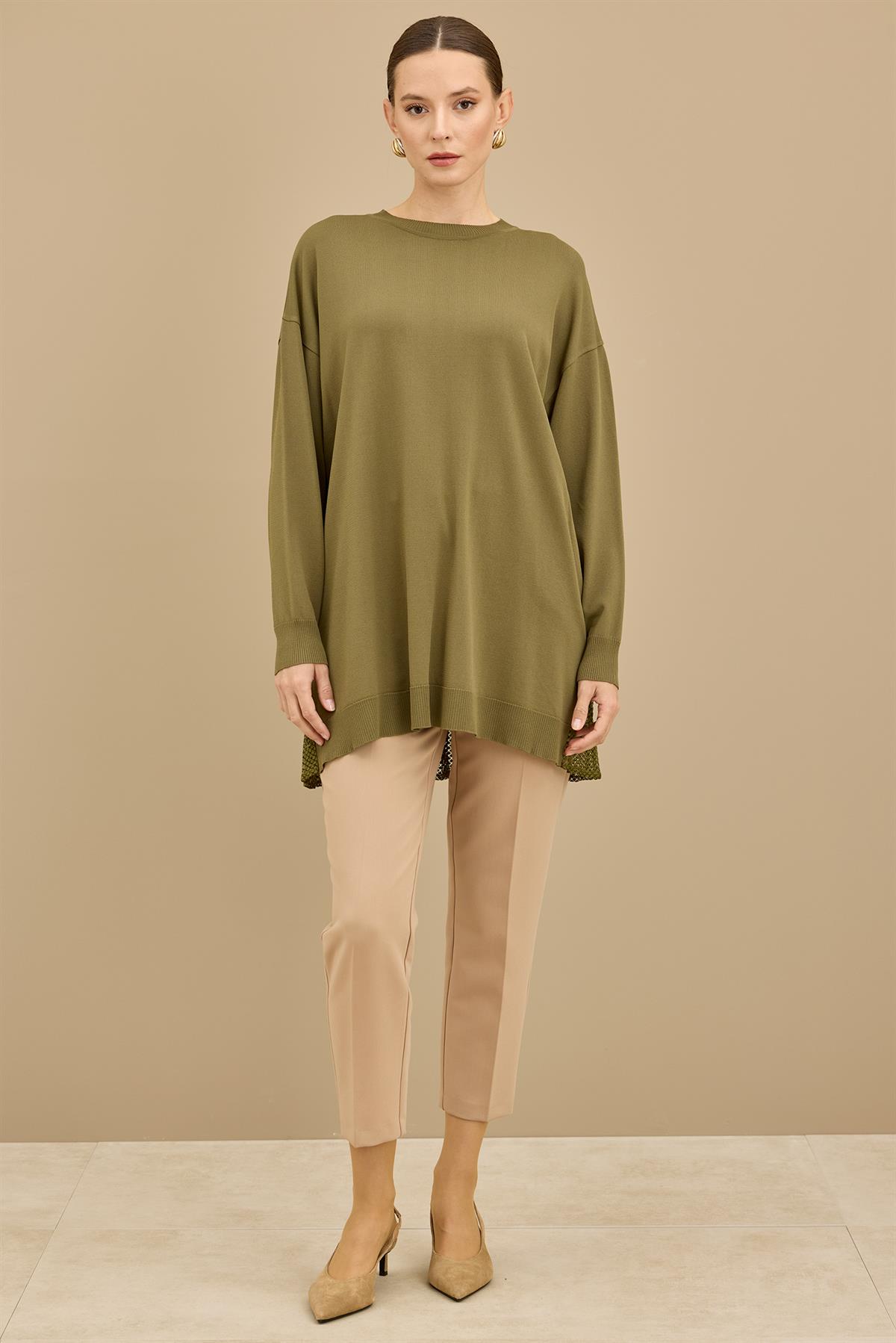 Kumaş Garnili Triko Tunik HAKİ