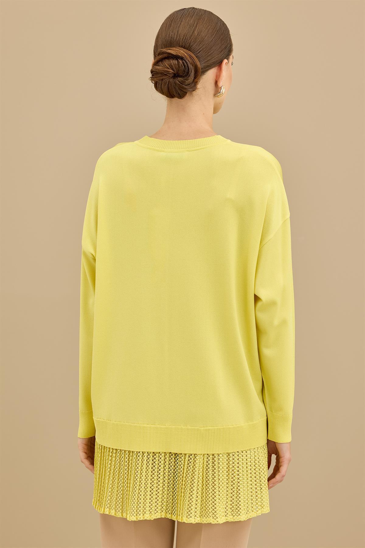 Kumaş Garnili Triko Tunik LİMON