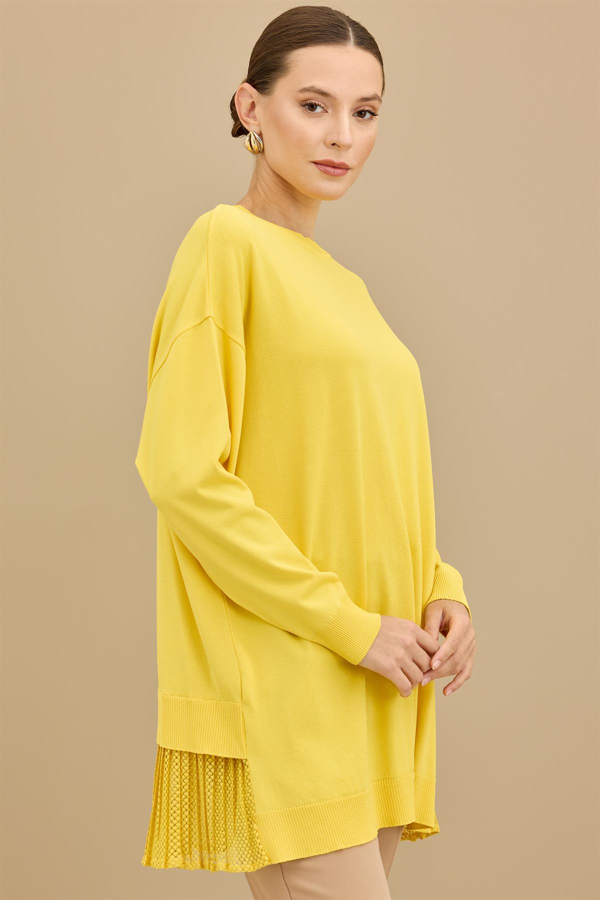 Kumaş Garnili Triko Tunik SARI