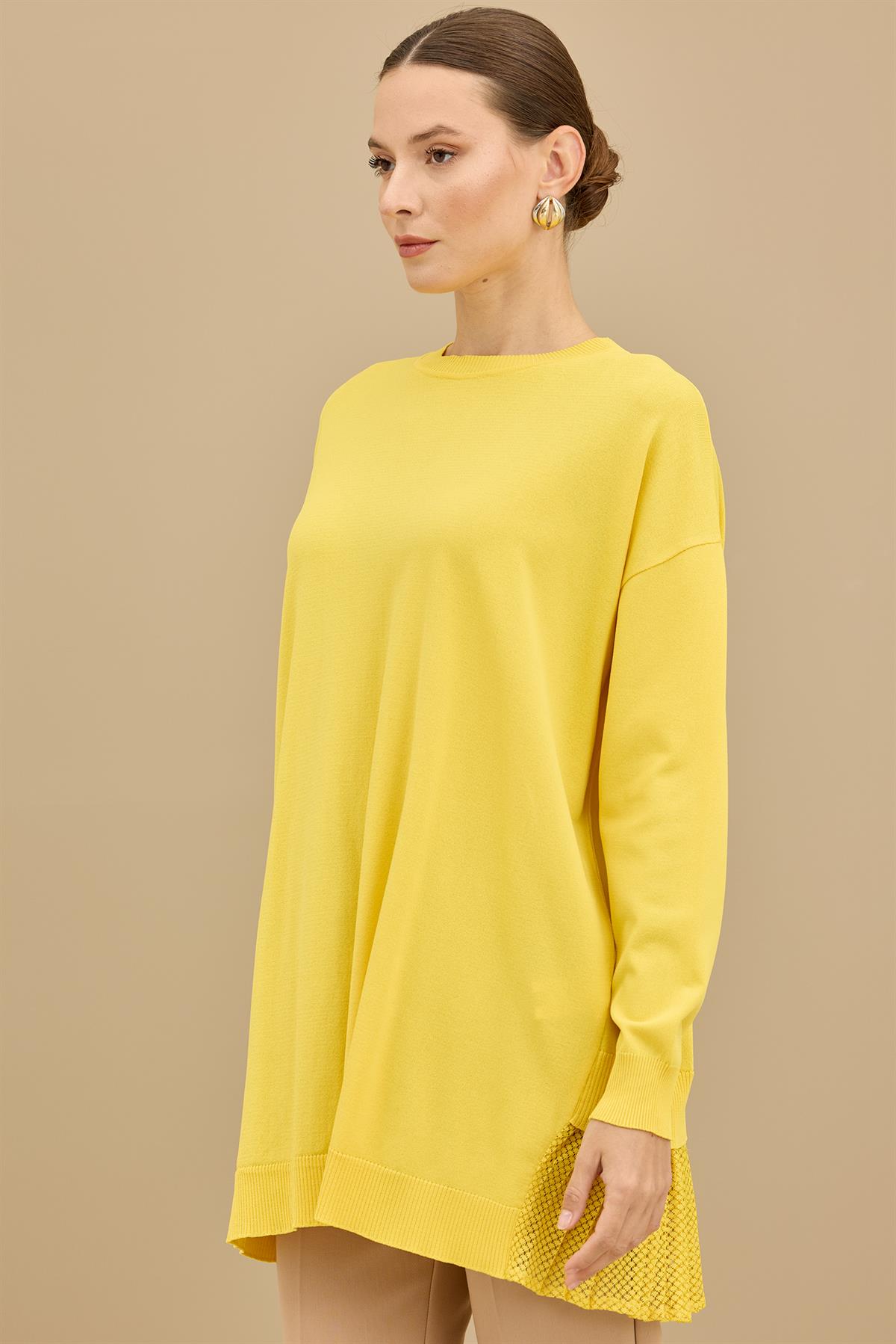 Kumaş Garnili Triko Tunik SARI