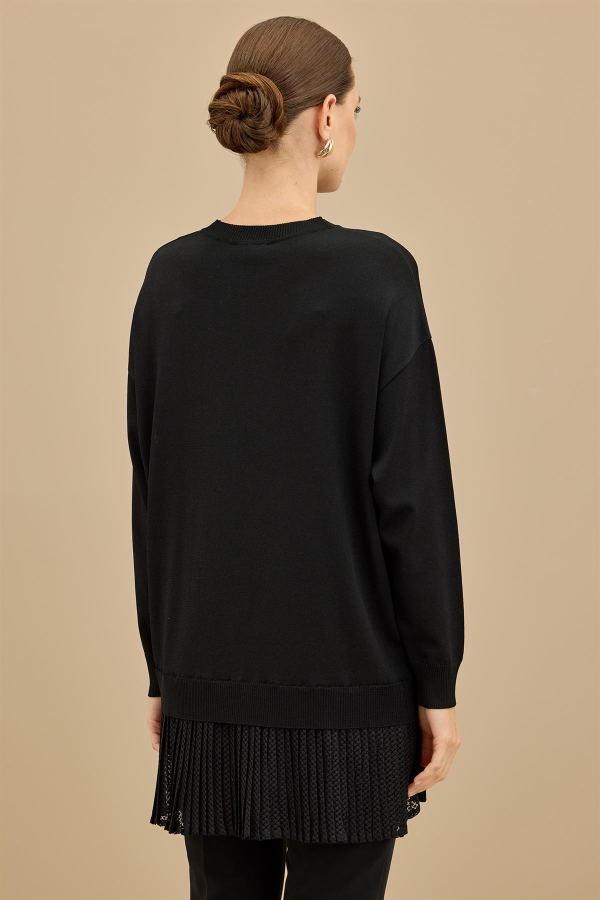 Kumaş Garnili Triko Tunik SİYAH