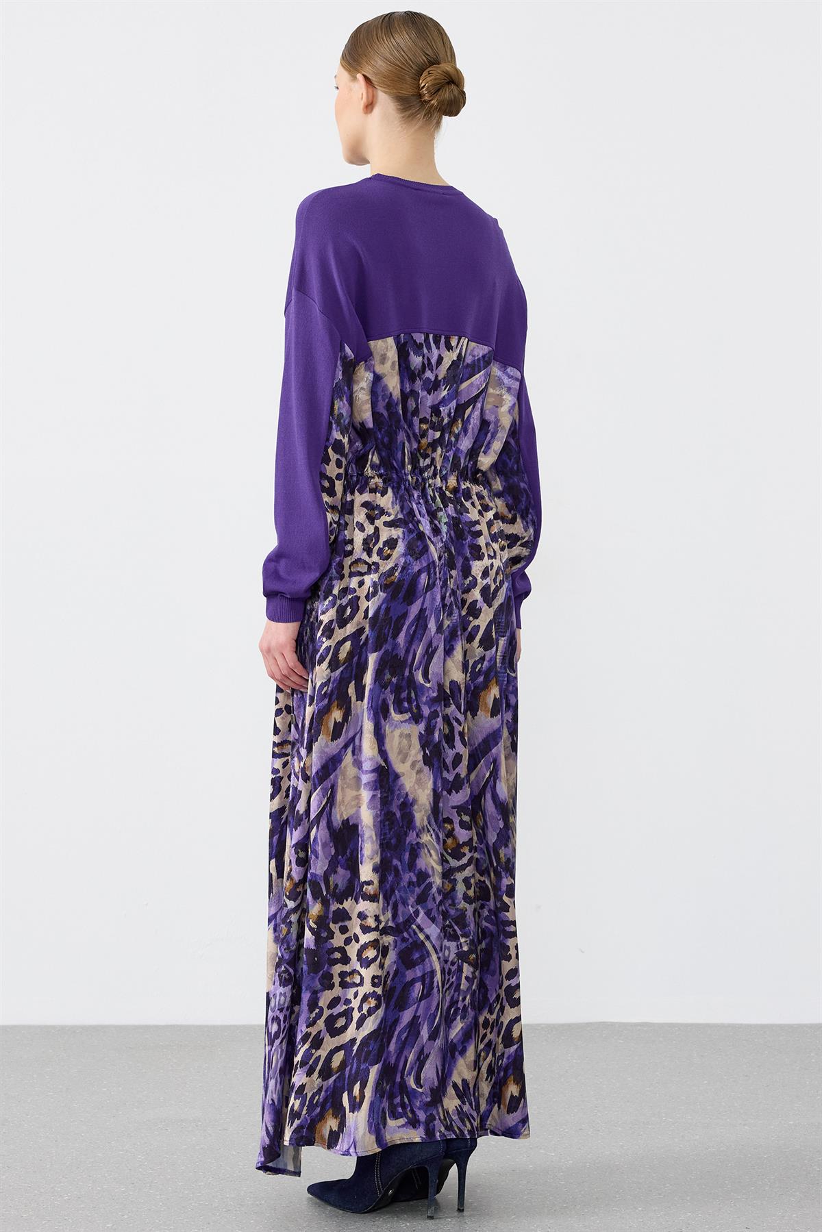 Leopar Desenli Mix Elbise MOR