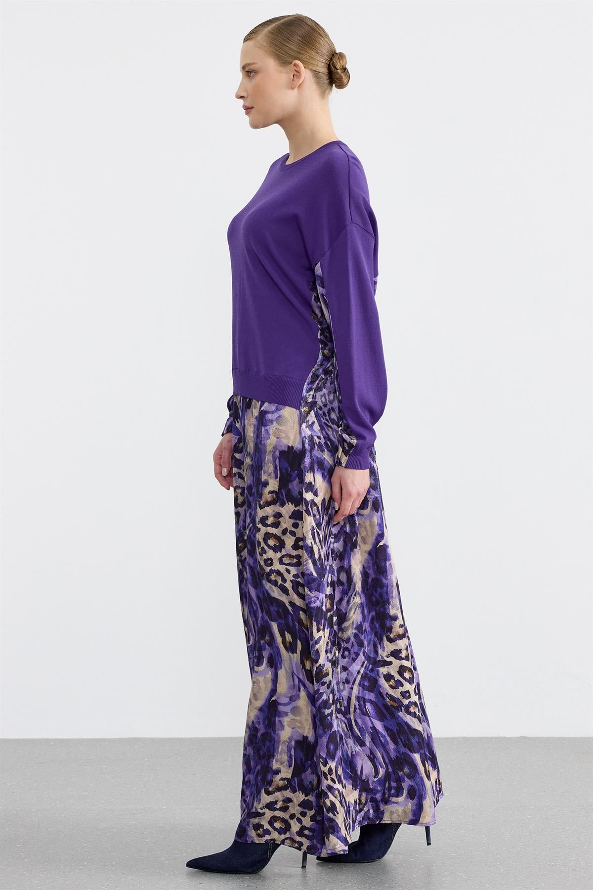 Leopar Desenli Mix Elbise MOR