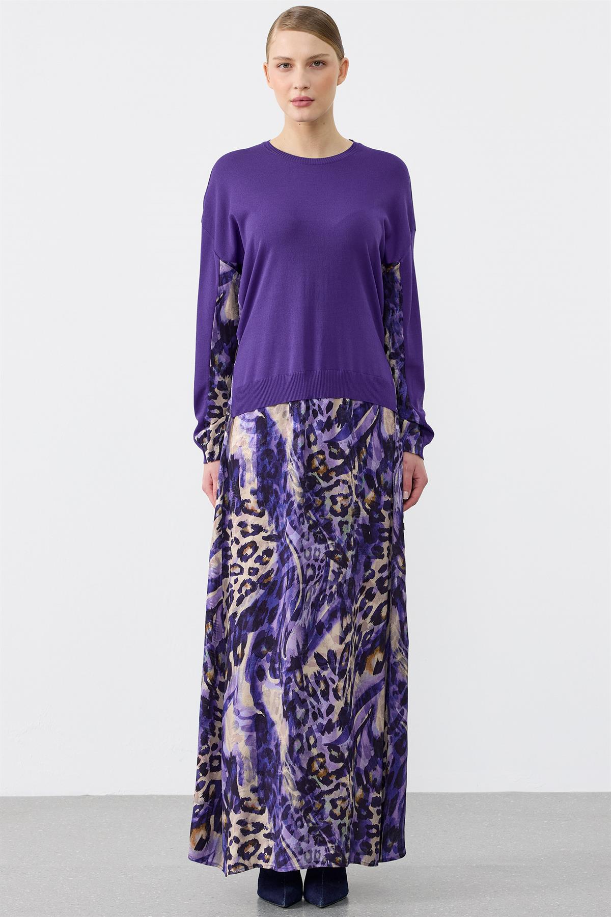 Leopar Desenli Mix Elbise MOR