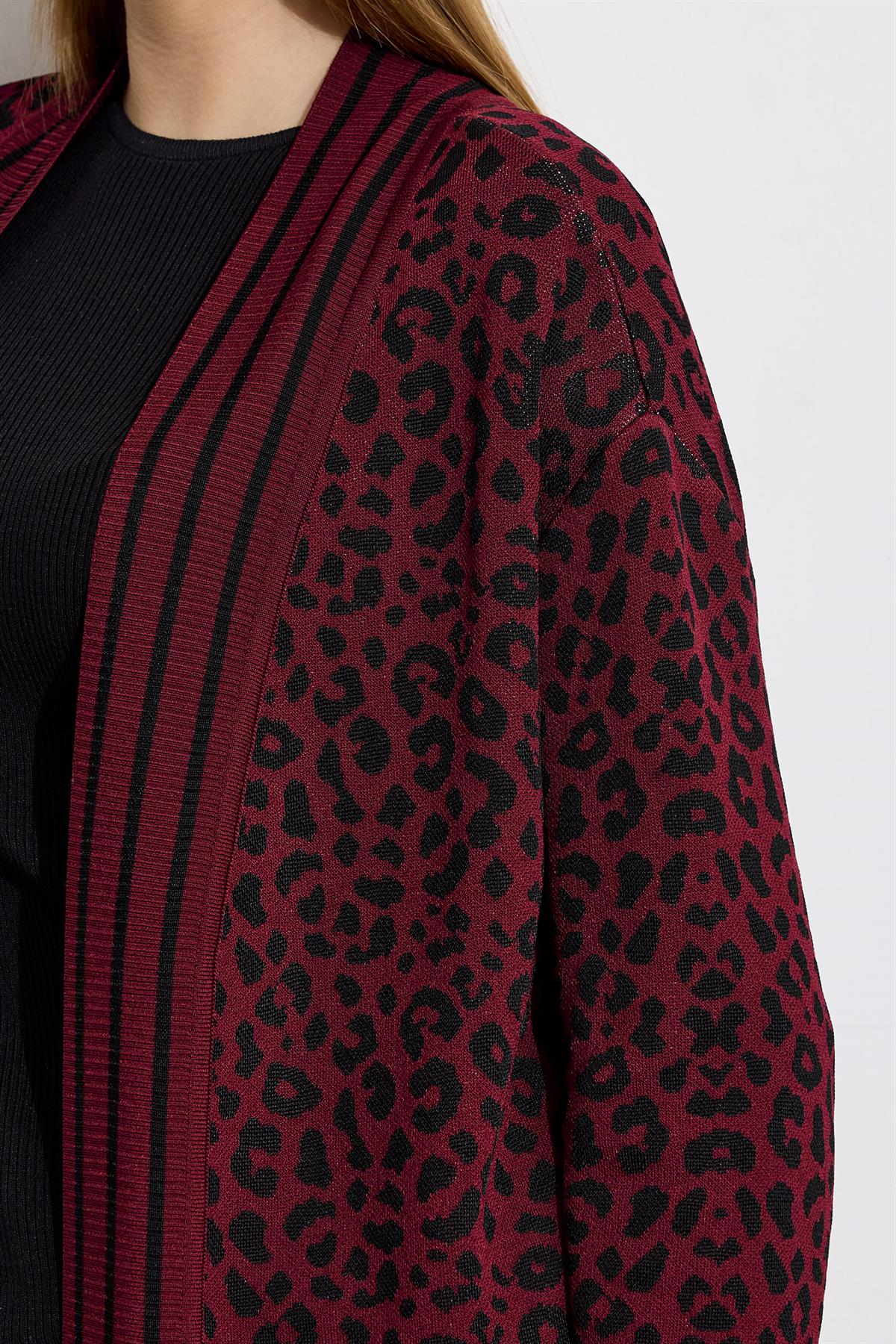 Leopar Desenli Rayon Hırka BORDO