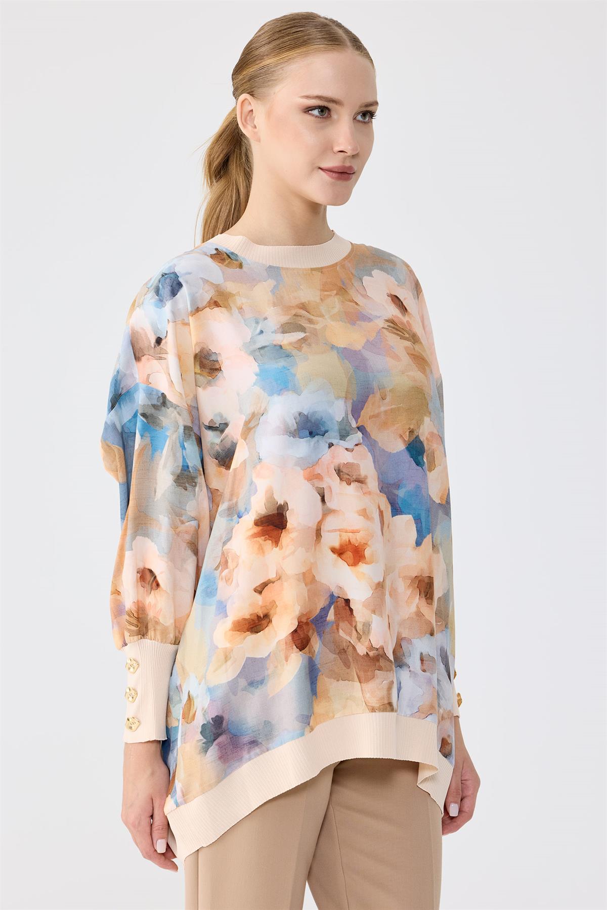 Manşetleri Düğmeli Triko Ribanalı Tunik ORANJ