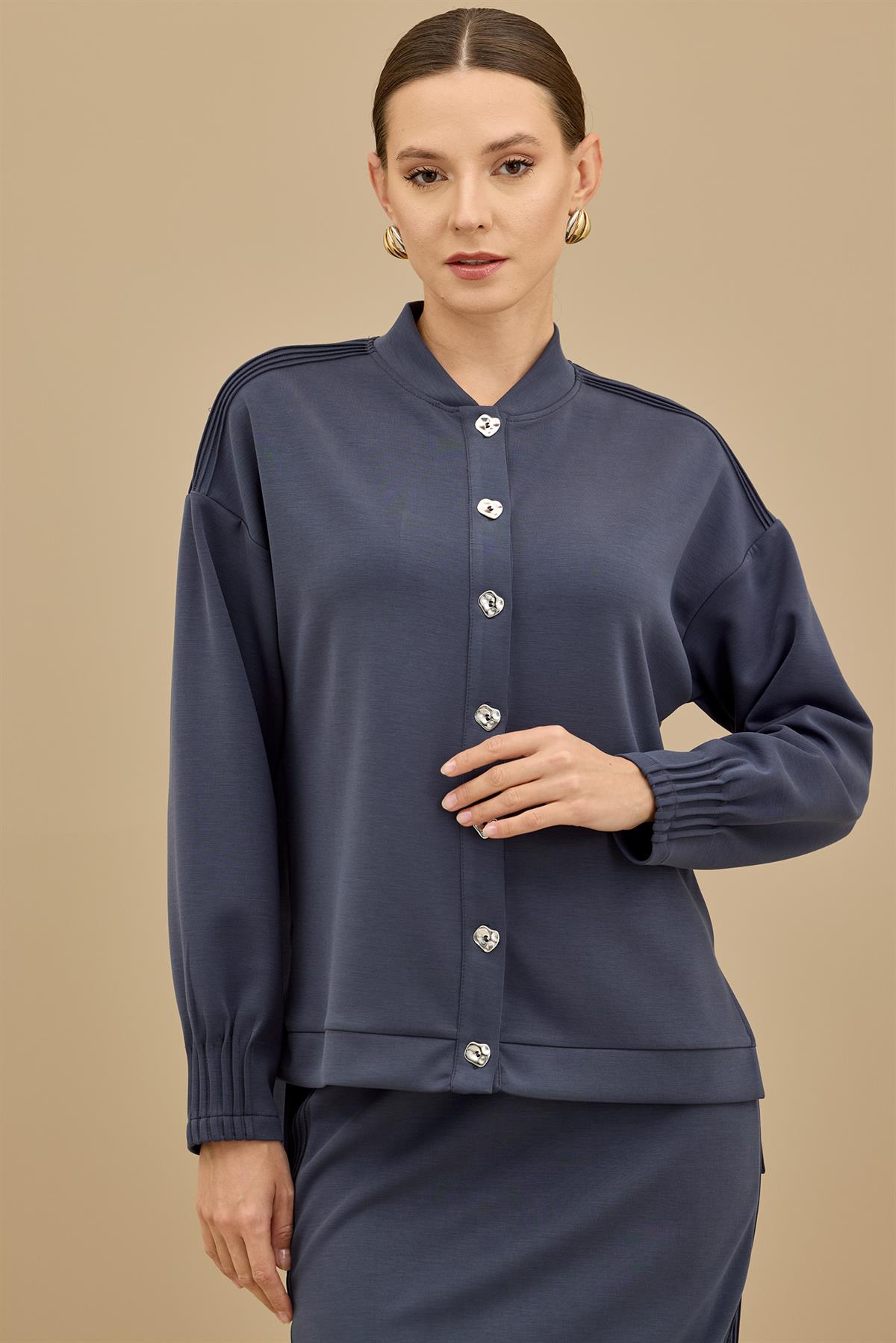 NERVÜR DETAYLI ETEKLİ TAKIM LACIVERT