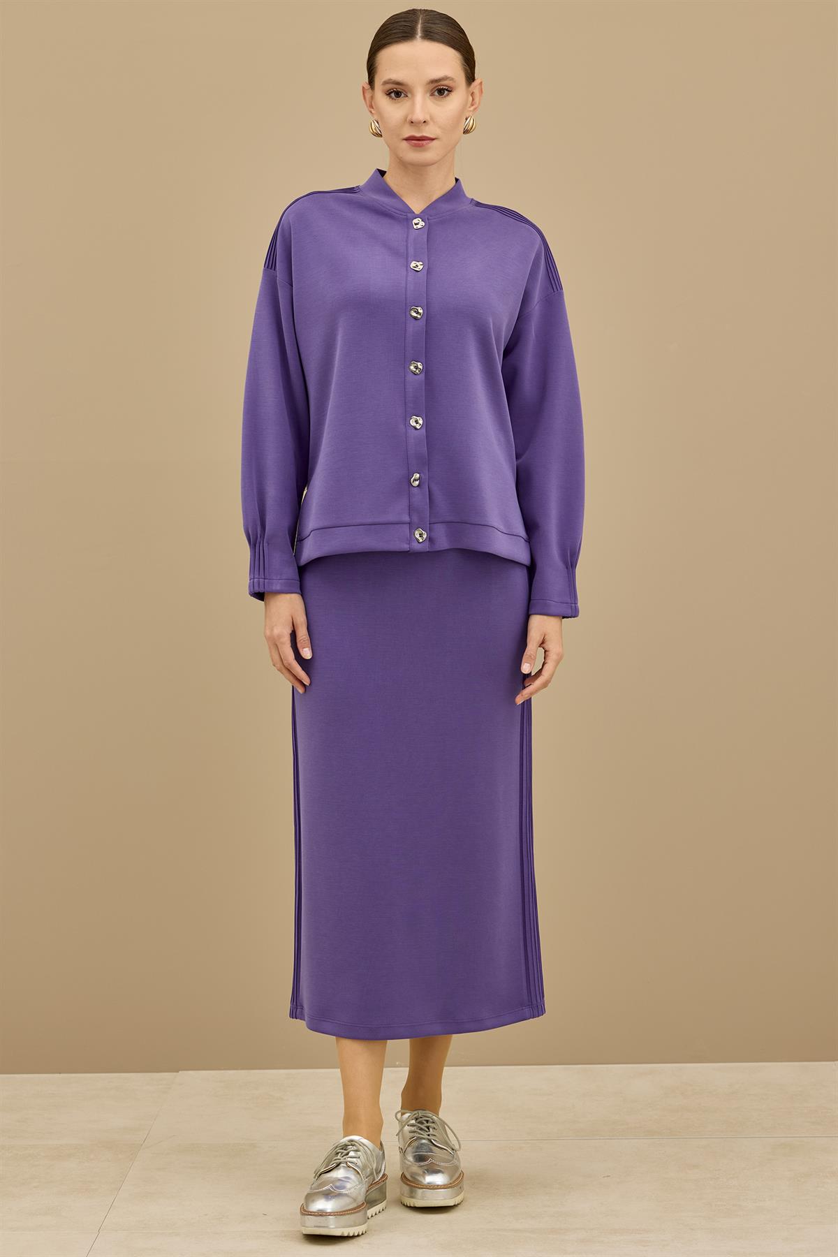 NERVÜR DETAYLI ETEKLİ TAKIM MOR