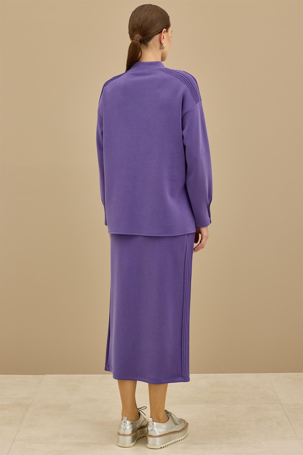 NERVÜR DETAYLI ETEKLİ TAKIM MOR