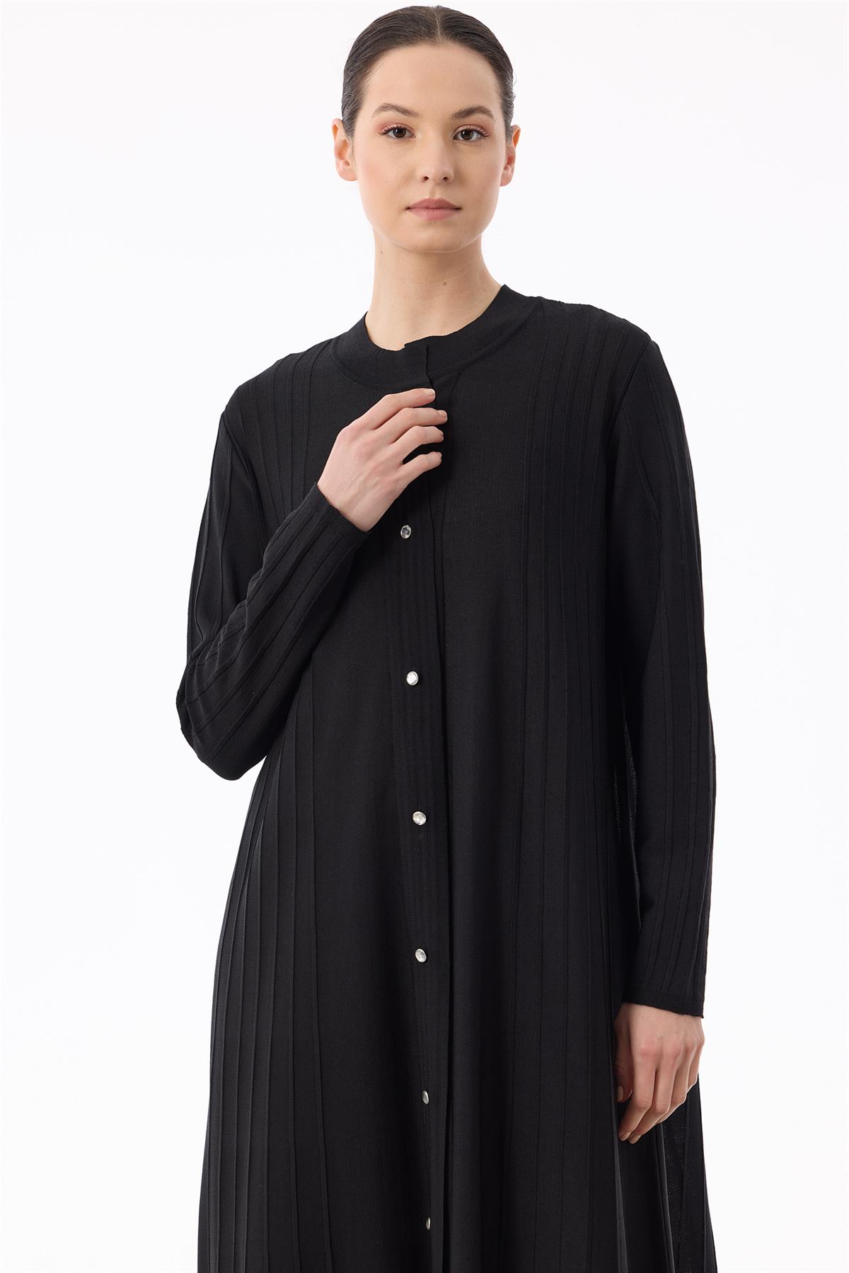 Nervür Detaylı Max Boy Triko Rayon Hırka SİYAH