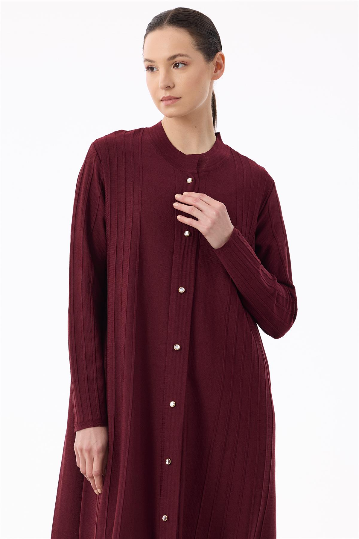 Nervür Detaylı Max Boy Triko Rayon Hırka BORDO