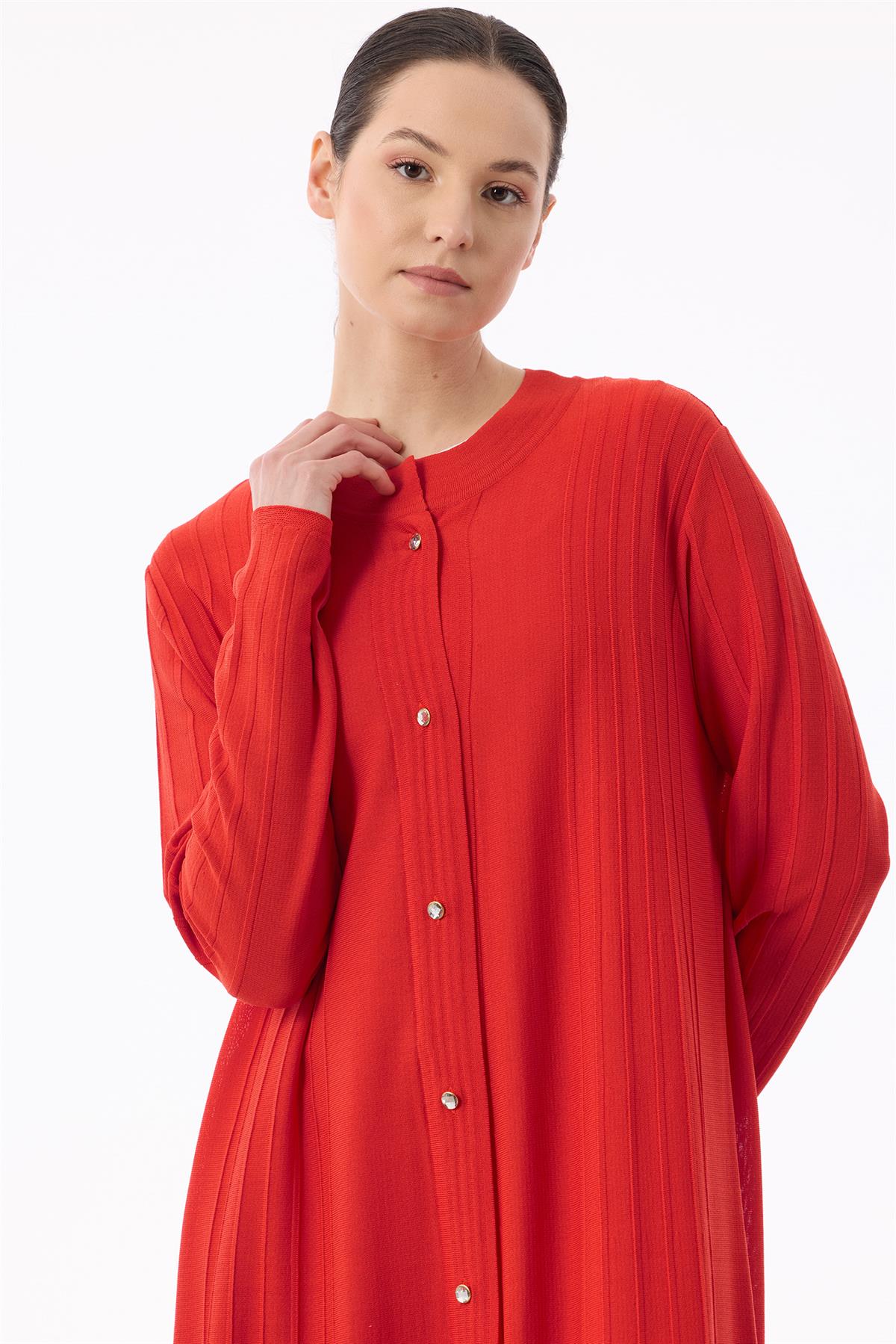 Nervür Detaylı Max Boy Triko Rayon Hırka KIRMIZI
