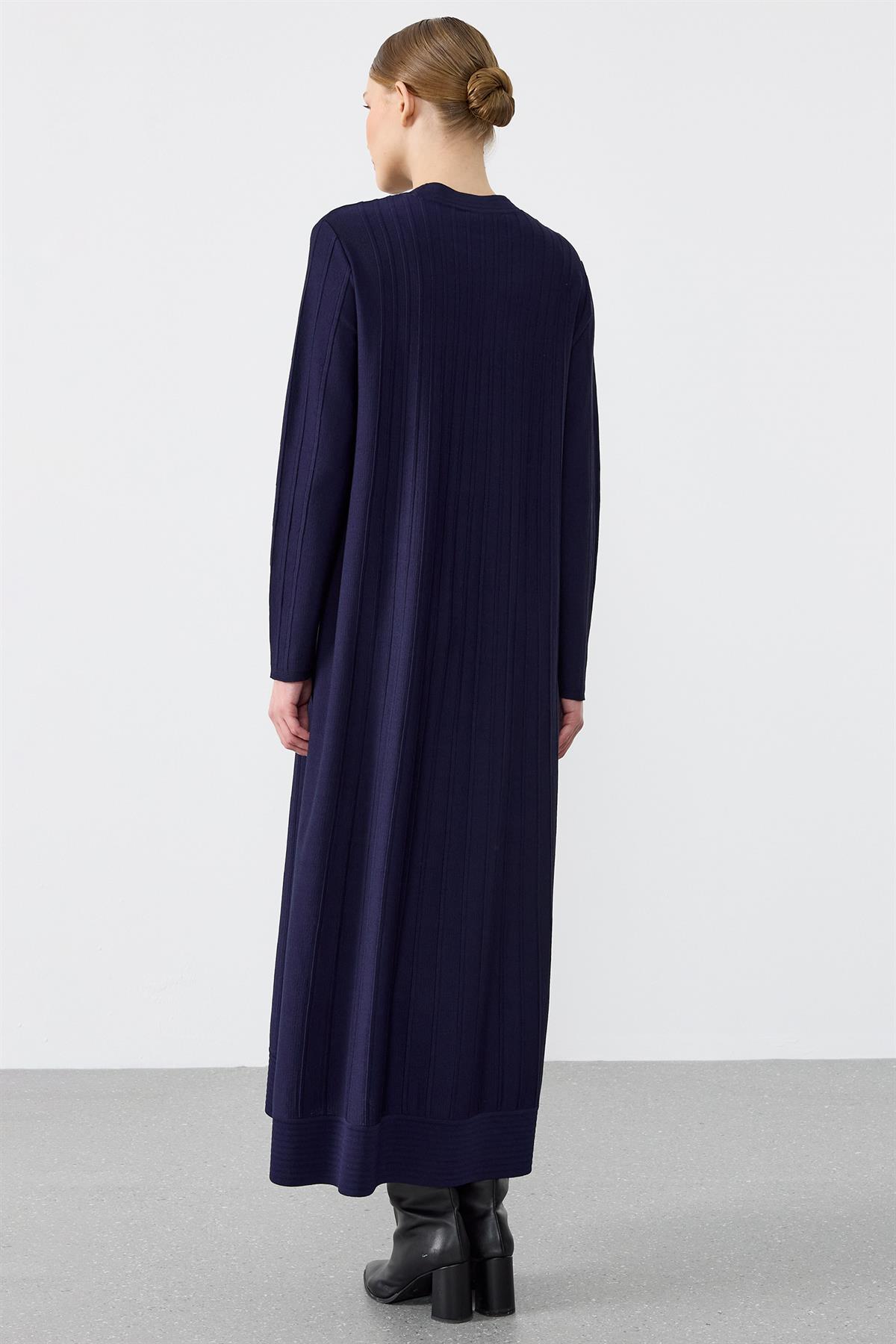 Nervür Detaylı Rayon Elbise LACİVERT