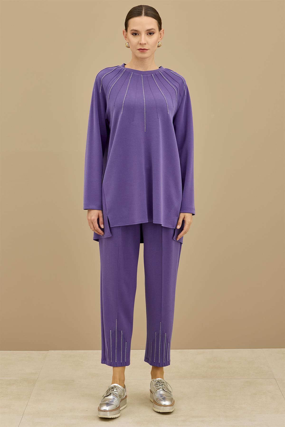 Nervürleri Metal Drop Süslemeli Takım MOR