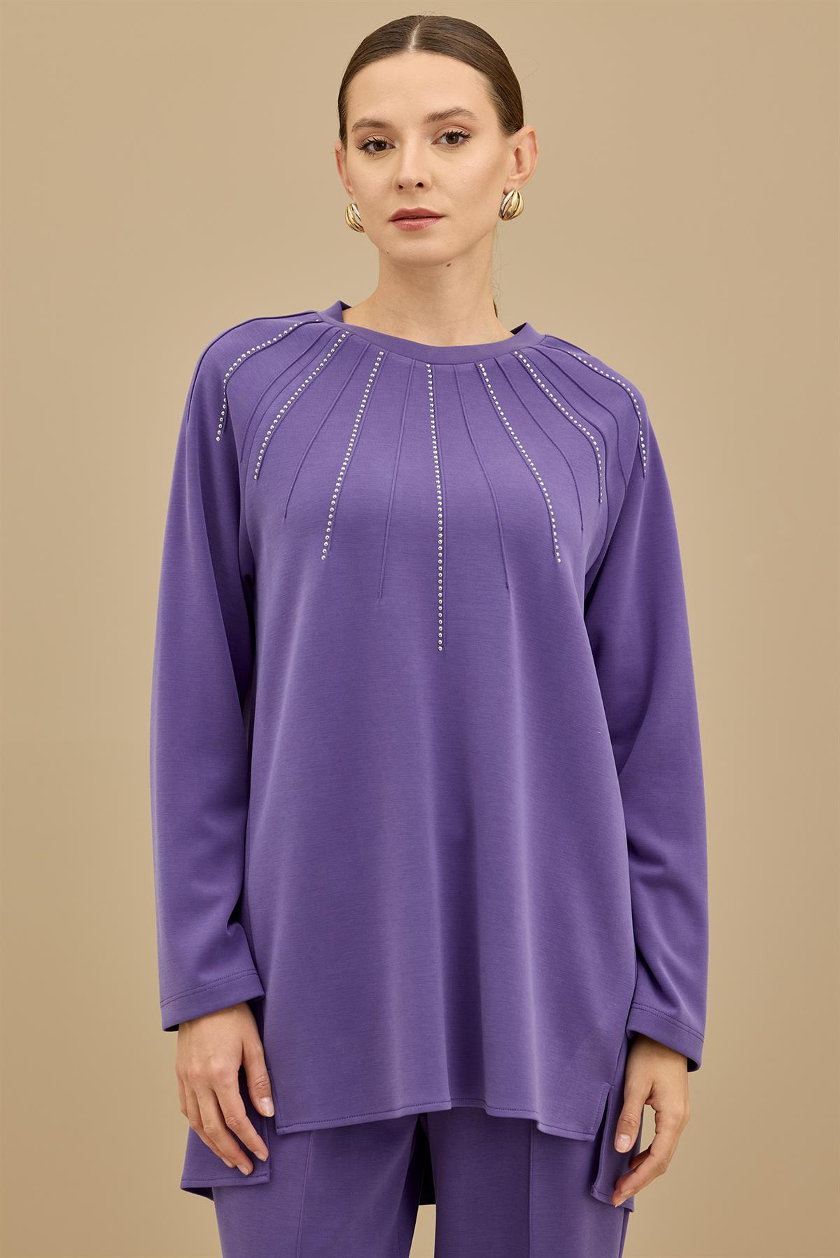 Nervürleri Metal Drop Süslemeli Takım MOR