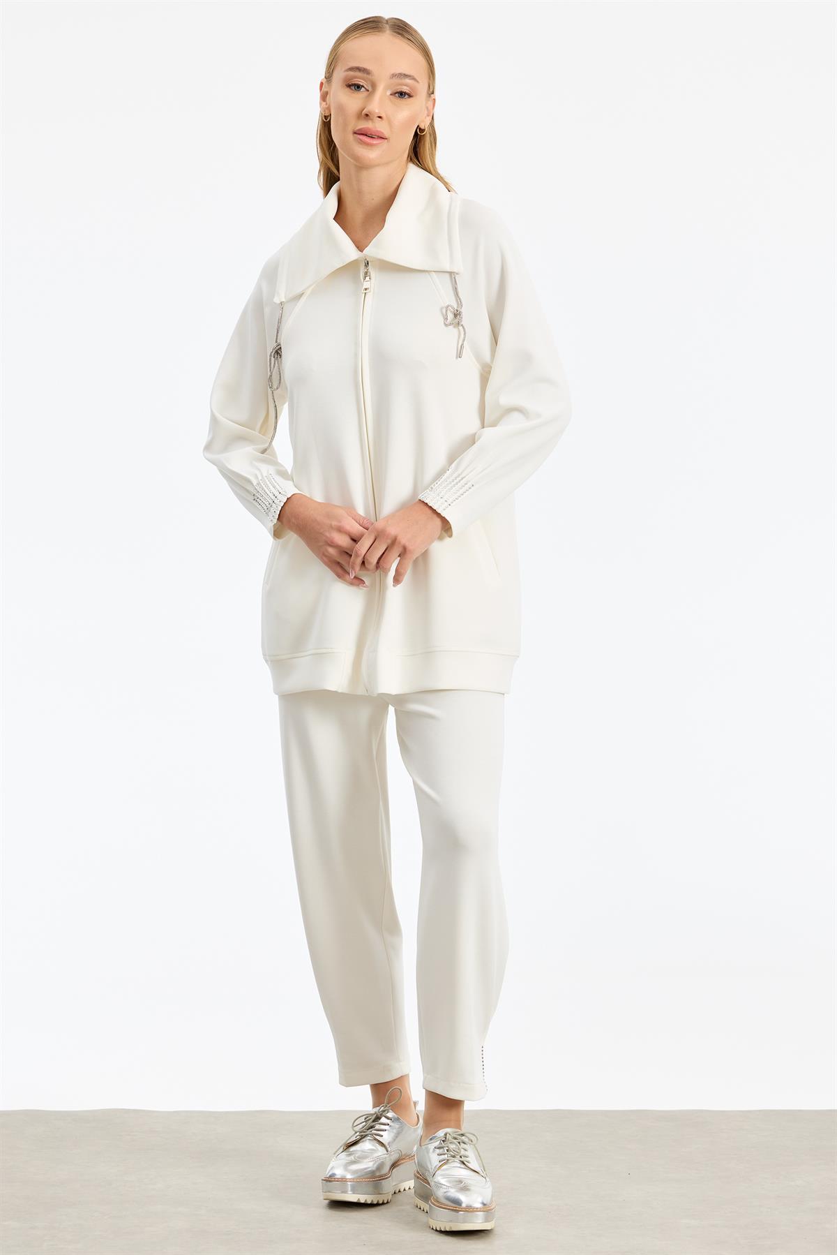 Nevür Ve Taş Detaylı Takım EKRU