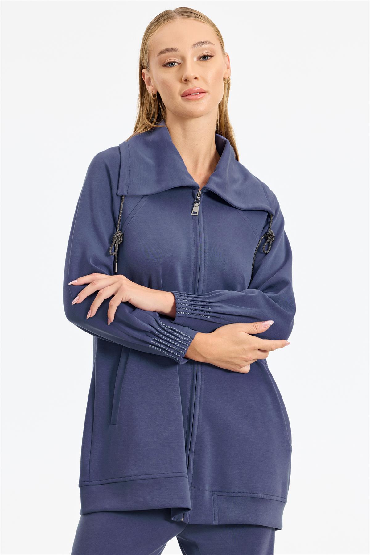 Nevür Ve Taş Detaylı Takım İNDİGO