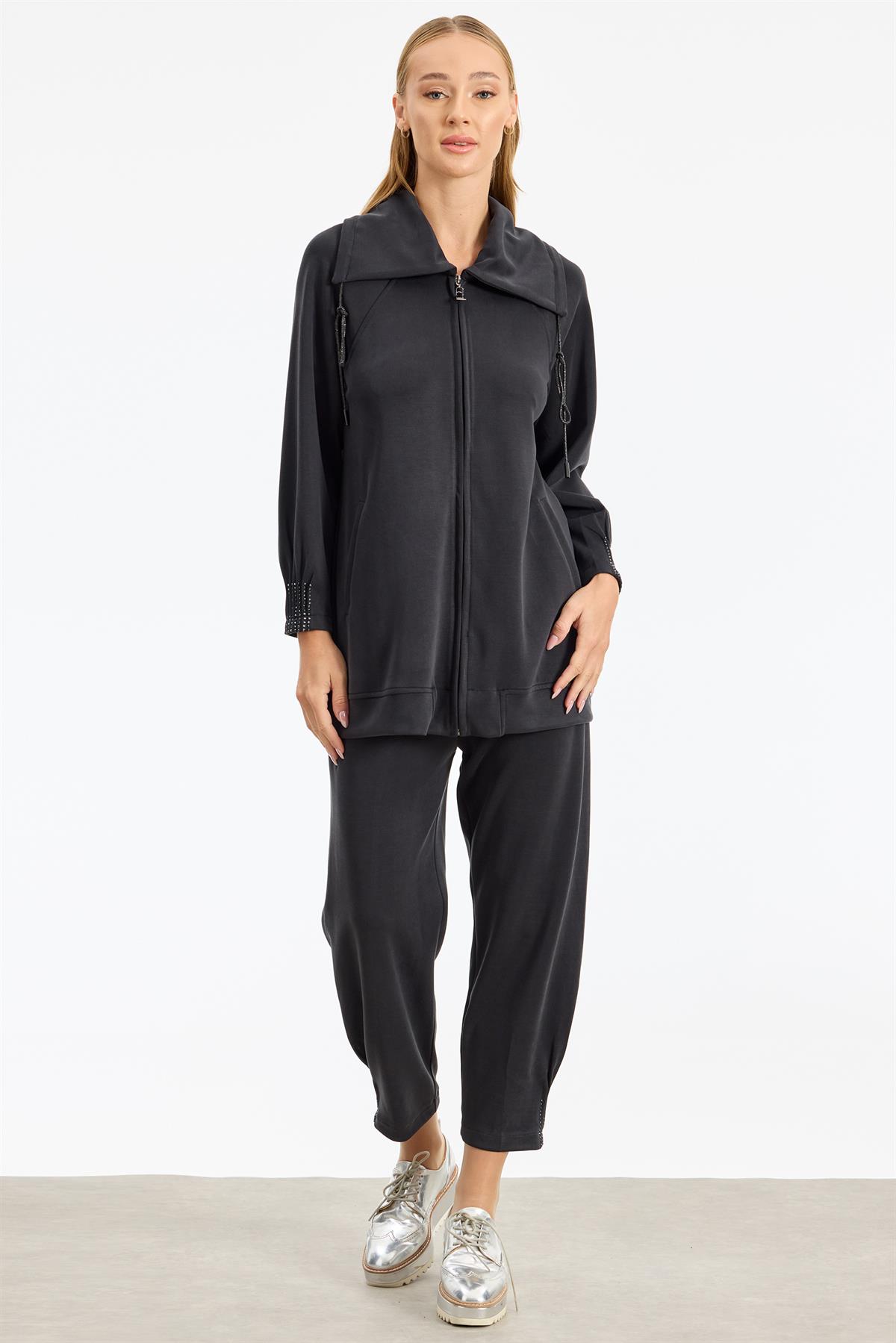 Nevür Ve Taş Detaylı Takım SİYAH