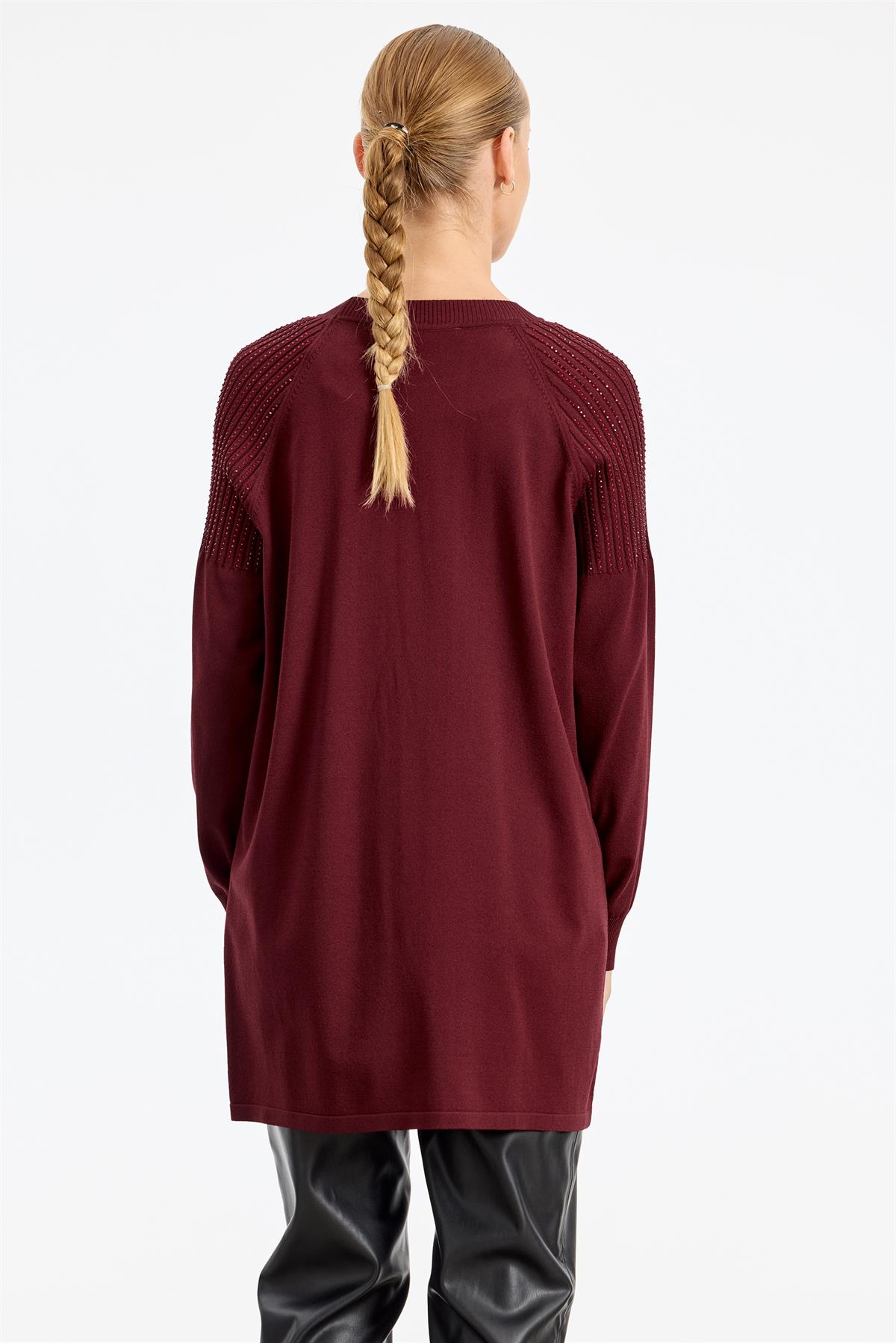 Omuzlar Taş Baskılı Rayon Tunik BORDO