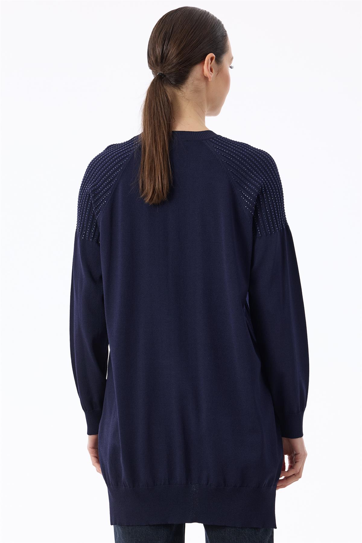 Omuzlar Taş Baskılı Rayon Tunik LACİVERT