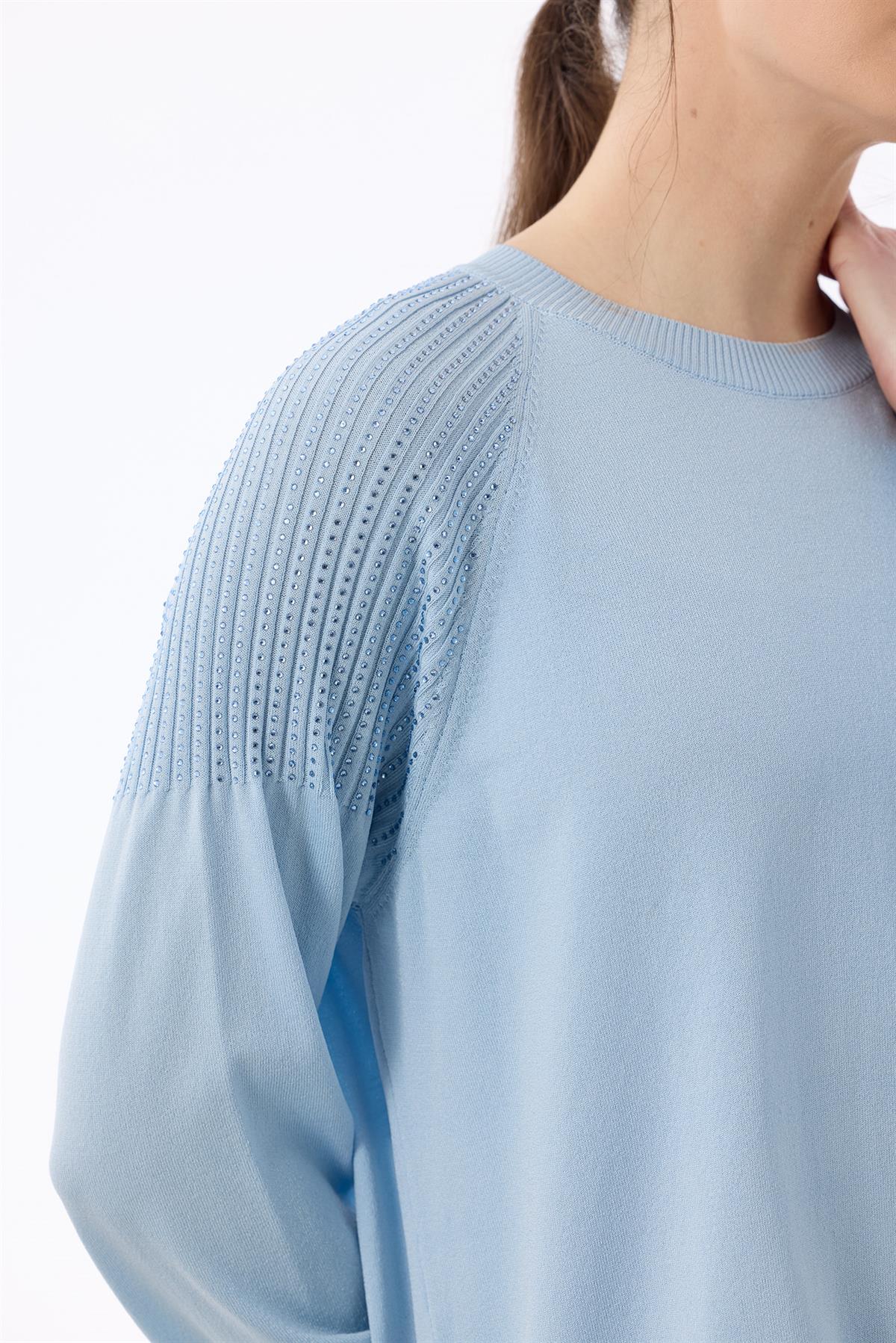 Omuzlar Taş Baskılı Rayon Tunik MAVİ