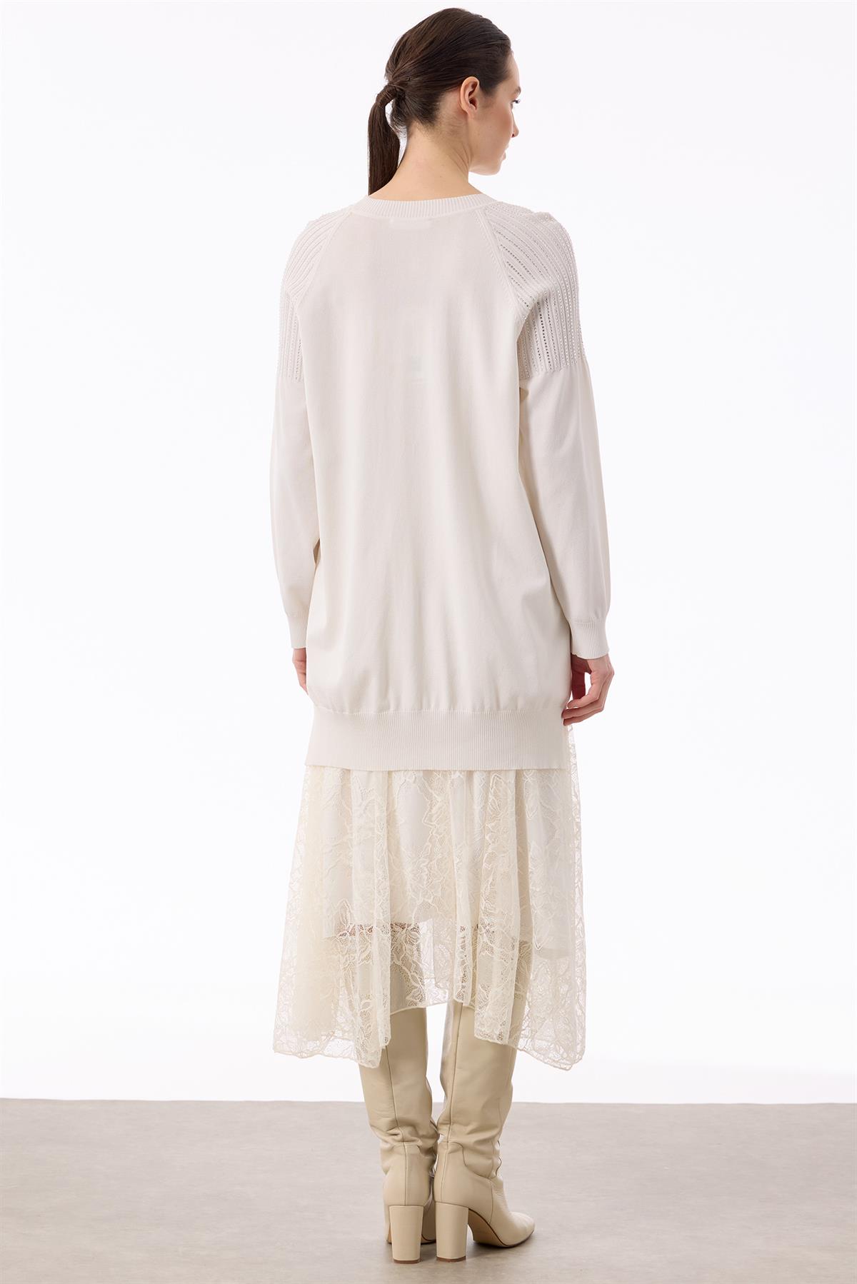 Omuzlar Taş Baskılı Rayon Tunik VANİLYA